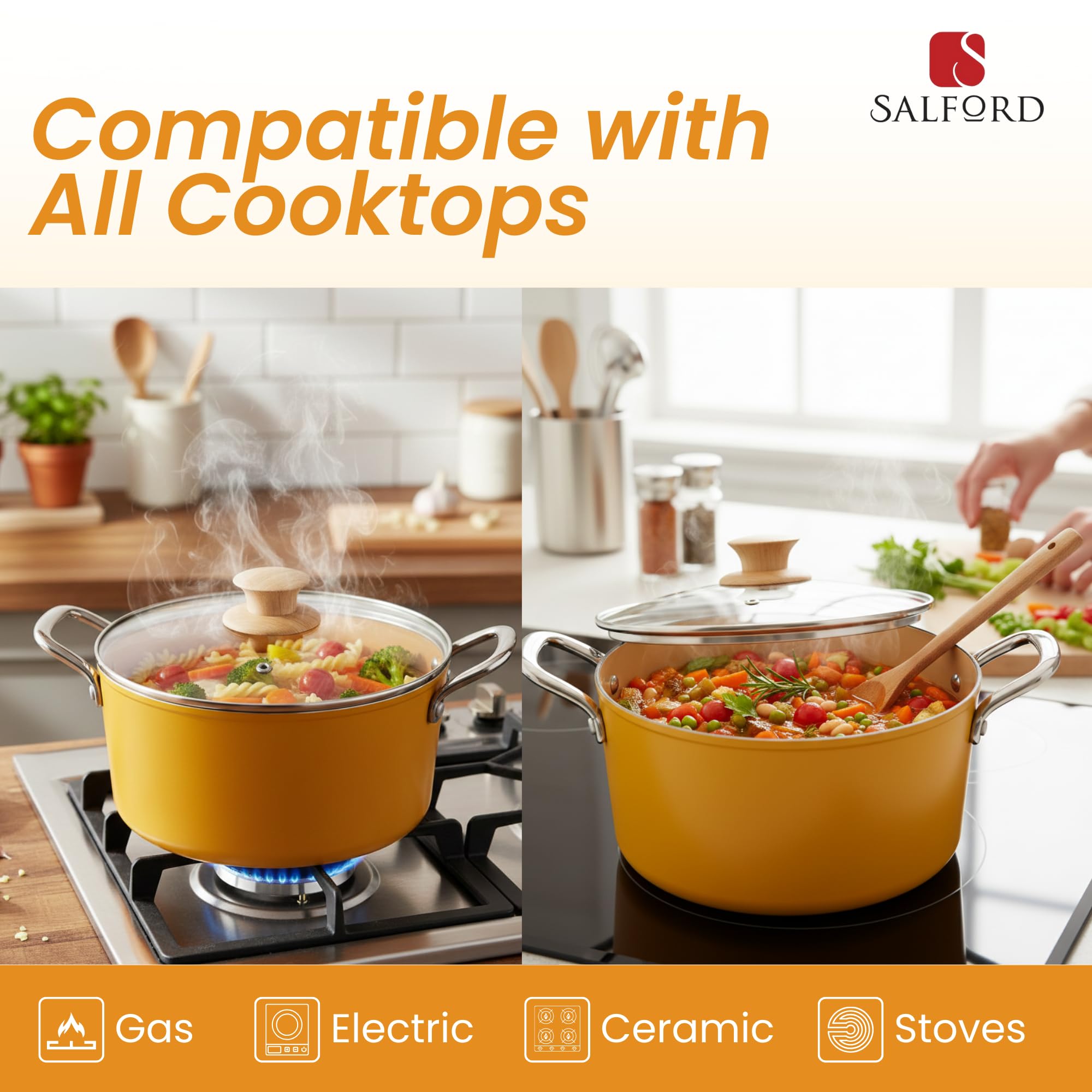 Salford Yellow Casserole - Durable & Non-Stick -2