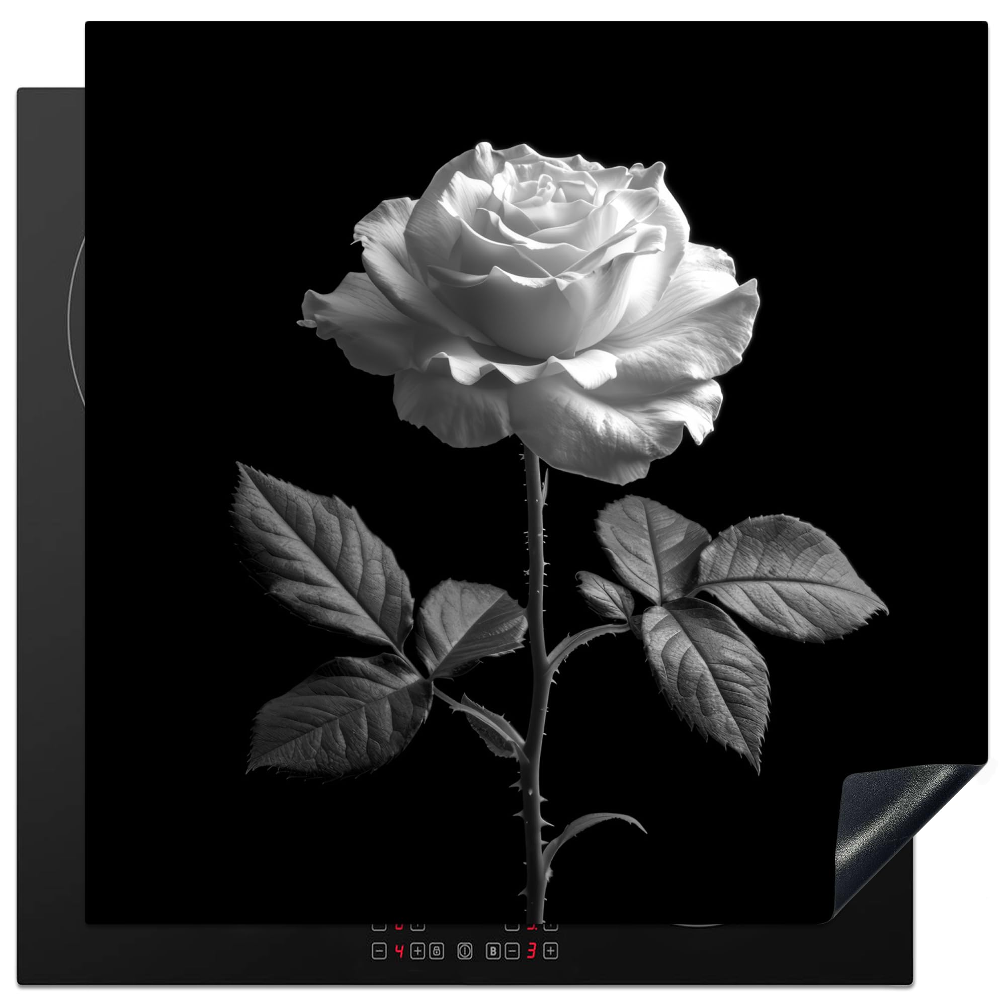 KitchenYeah© Induction Hob Protector Mat 30.7"x30.7" / 78x78 cm Cooker Top Protectors Cover Ceramic Covers Electric Hobs Vinyl Rose - Black and White - Flower