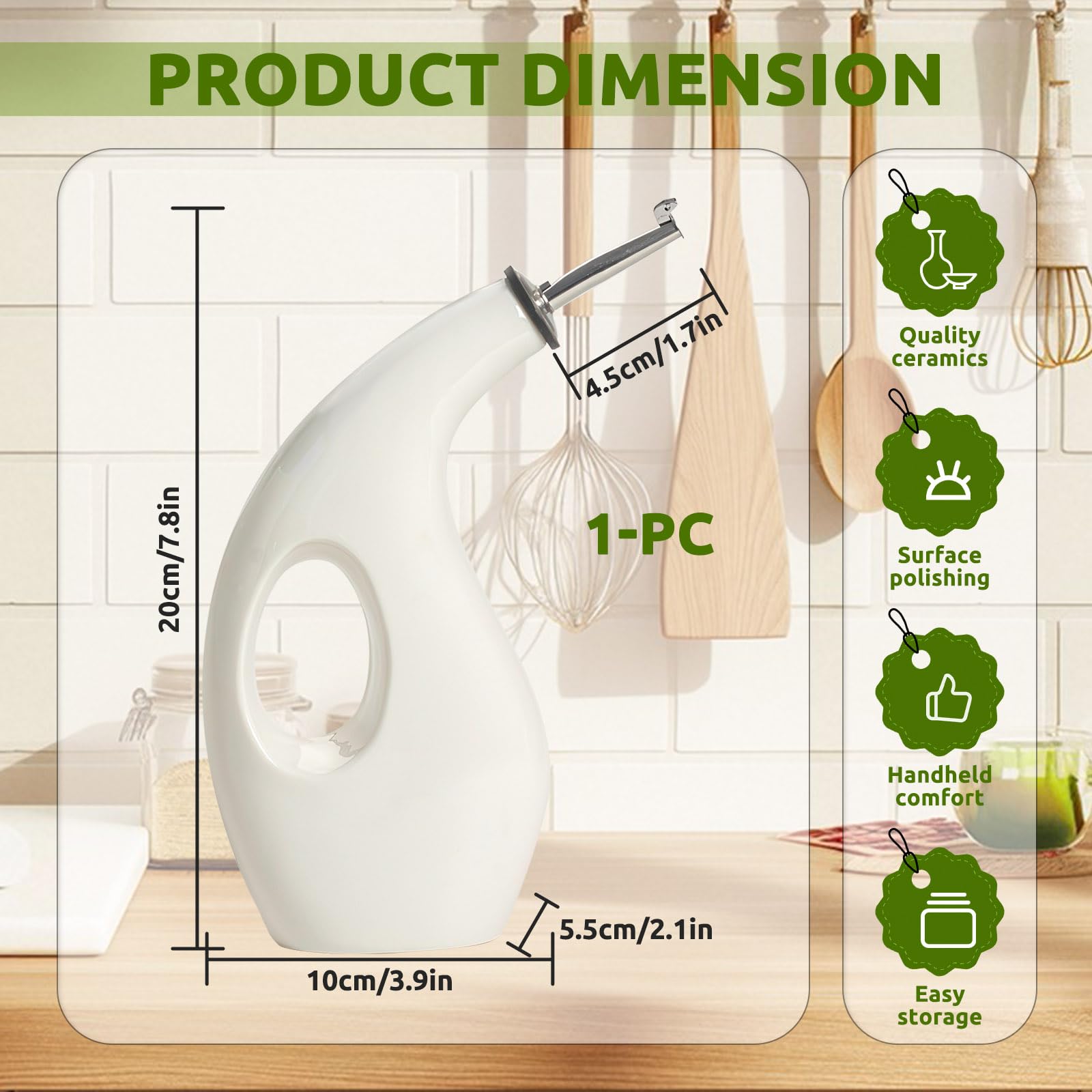 Ceramiczny dozownik oliwy z oliwek do kuchni, 500 ml octu i dozownika oleju z lejkiem ze stali nierdzewnej, napełniany matowy dozownik do kawy, sosu sojowego, biały
