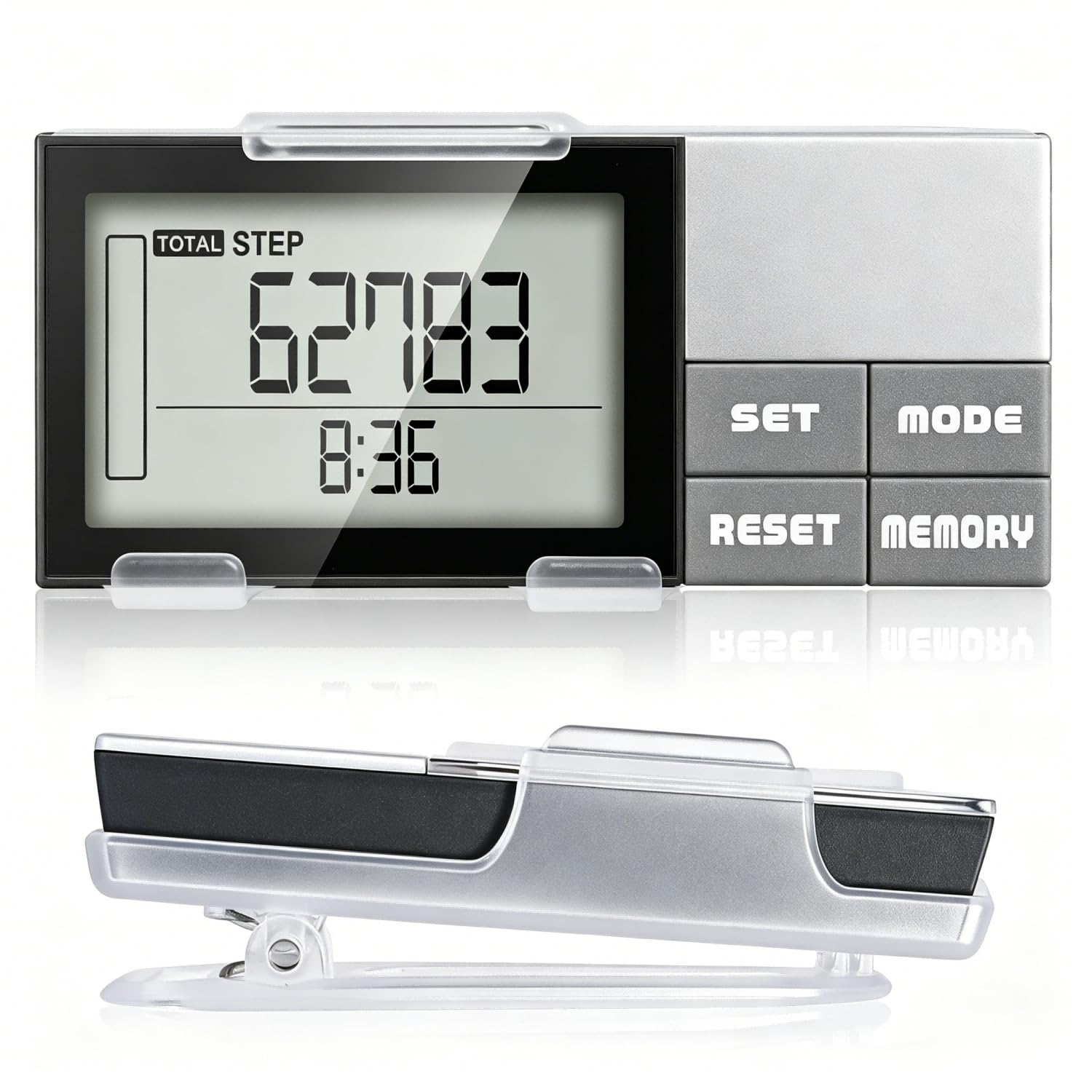 Podomètre pour marcher des pas et des kilomètres, podomètre 3D simple pour la marche, compteur de pas précis et suivi de pas avec clip/cordon, suivi des pas, des kilomètres et des calories, grand