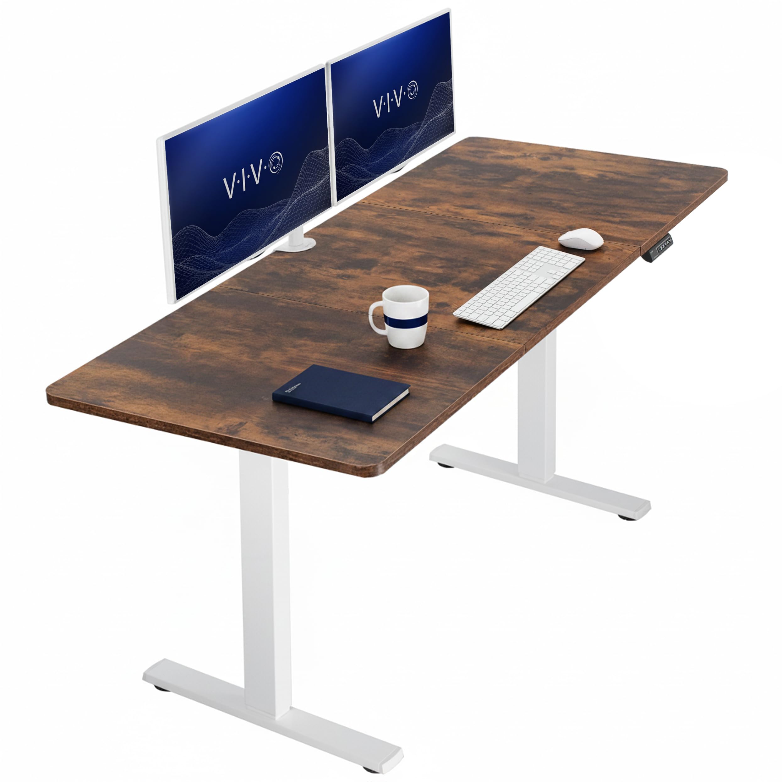 VIVO Electric 71 x 30 in Rustic Standing Desk, Memory Height Adjustment, 1B Series, Holds 220 lbs, Vintage Brown Top White Frame, DESK-KIT-1W7N