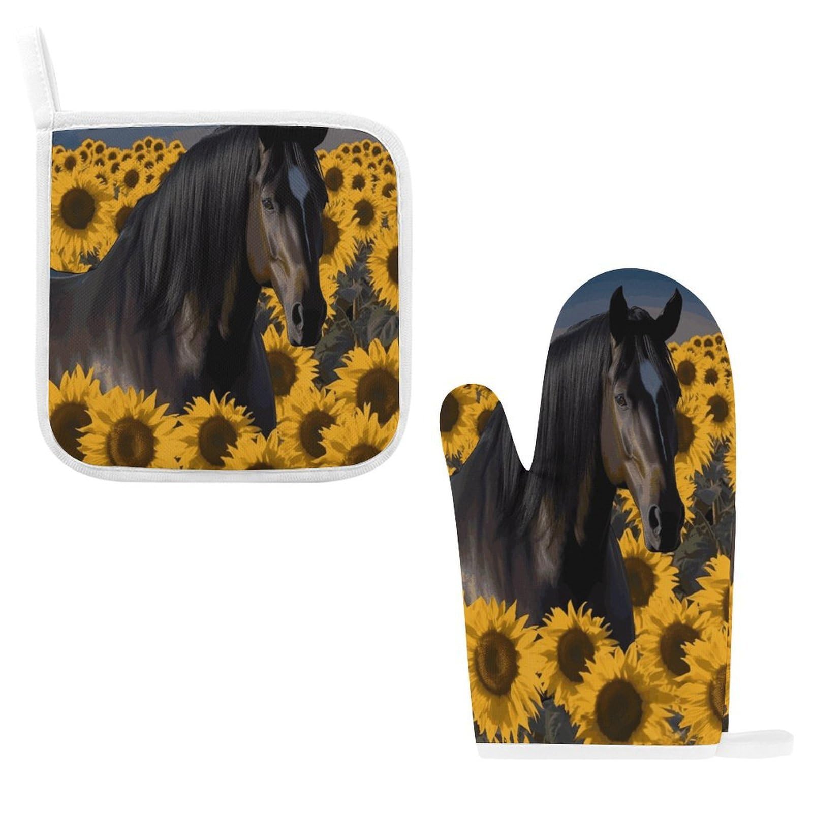 Btcowzrv Style Dark Horse Under The Sunflowers Oven Mitts And Pot Holders 2Pcs Set