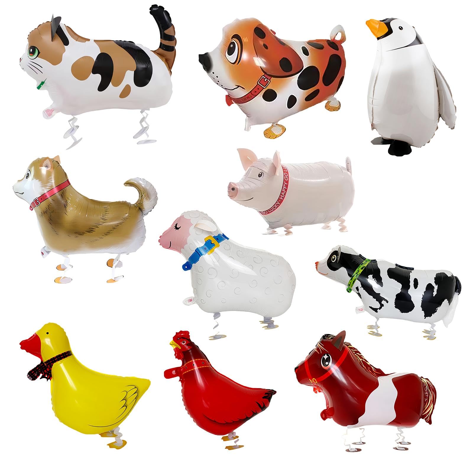 10 Pieces Animal Walking Balloon Farm Theme Party, Creative Shape Party Decorations, Children's Toys