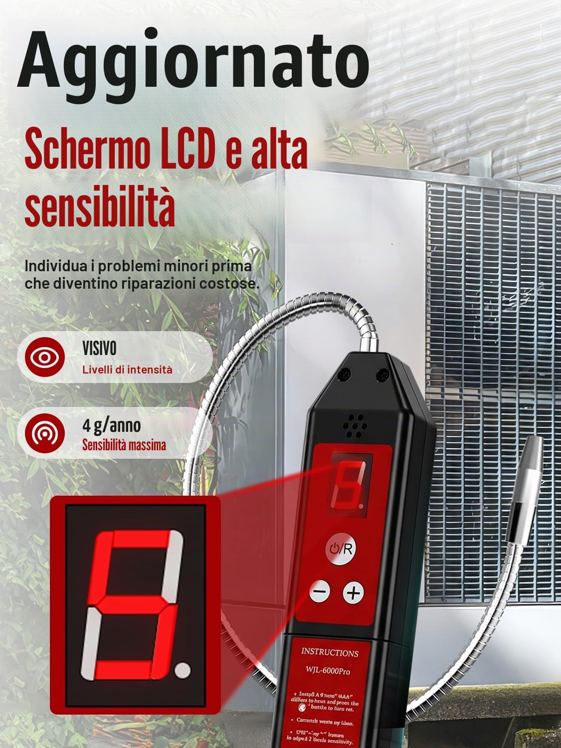 WJL-6000PRO Rilevatore Gas Refrigerante CON LUCE LED, Portatile, Controllo Perdite, HVAC Freon tester di perdita per aria condizionata auto