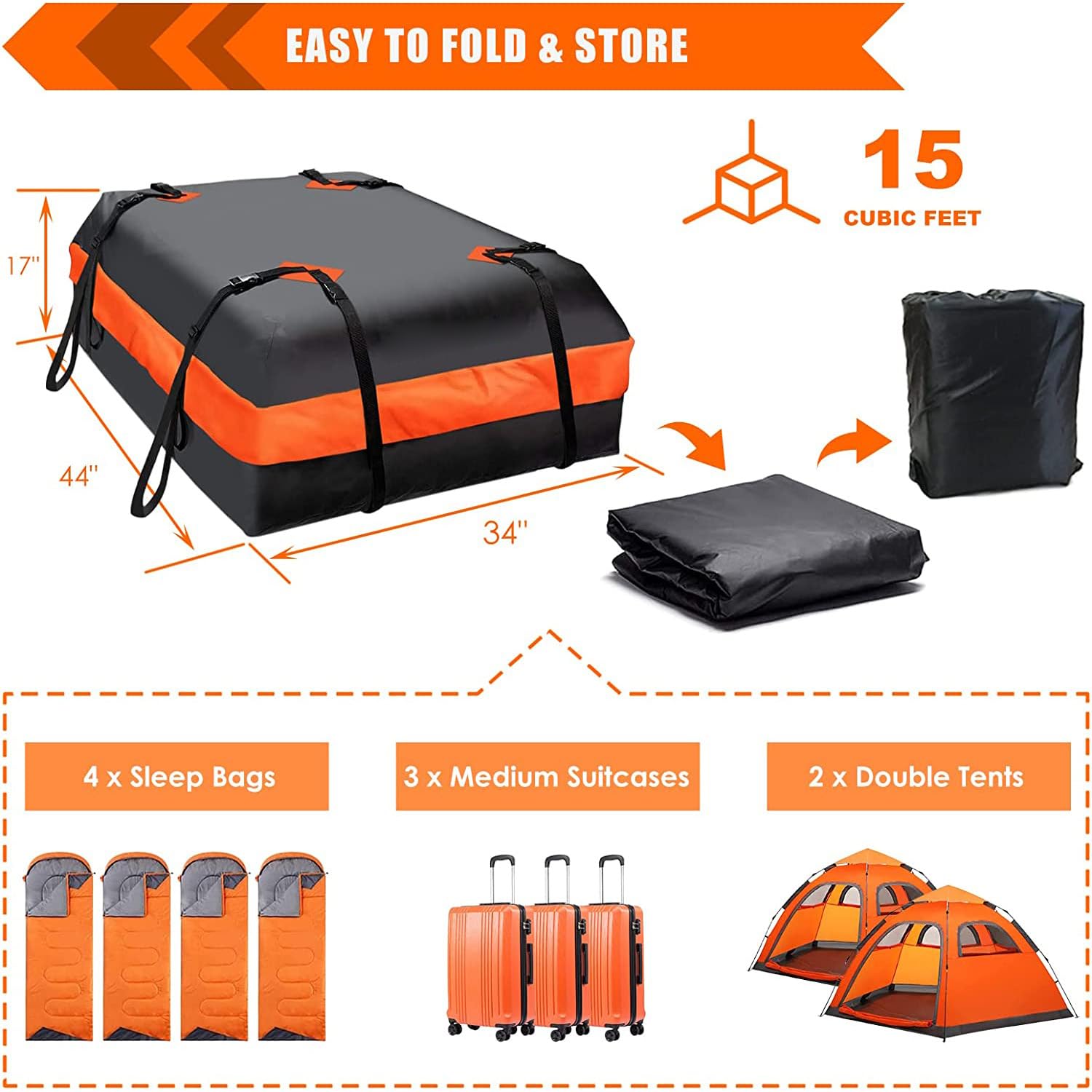 Box da Tetto per Auto per Toyota AYGO Hatchback, Impermeabile Oxford Panno Grande Tetto Cargo Carrier Borse con Tappetino Antiscivolo,A/15cubic Feet(112 * 86 * 43)