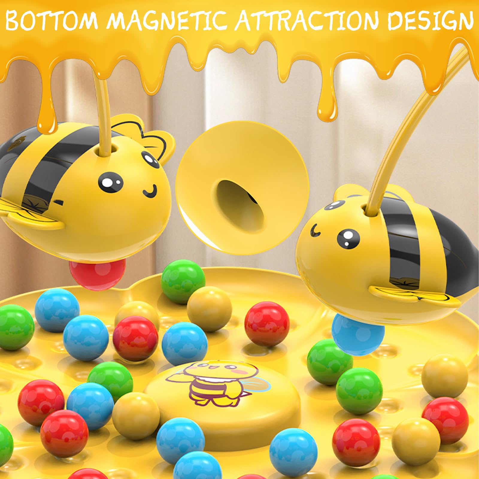 Bienen Perlen Abenteuer,Interactive Magnetischer Bienenspiel Angelfischere,Magnetisches Tisch Angelspiel Zum Bienen und Bohnenpflücken for Boys and Girls für 2-4 Personen