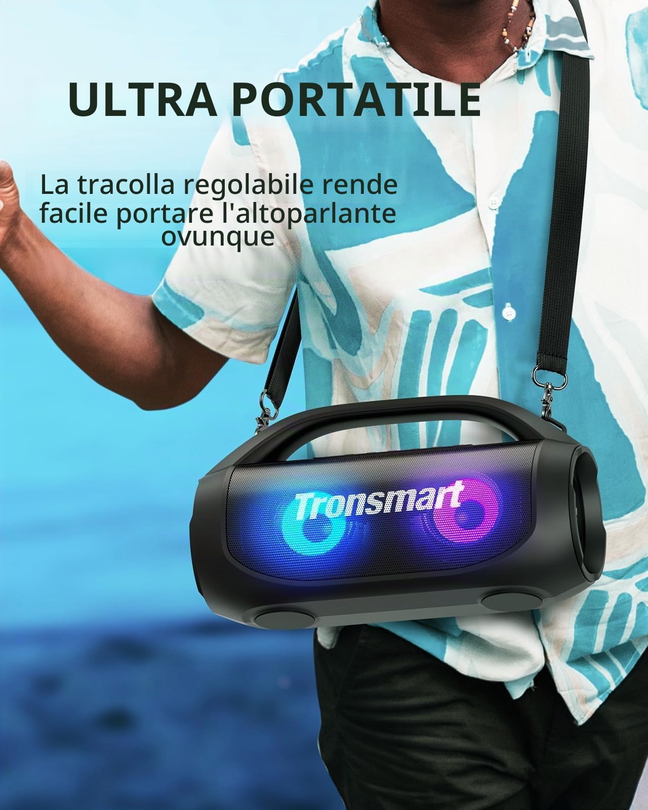 Tronsmart Bang SE Altoparlante Bluetooth con tracolla, altoparlante portatile da esterno 40 W, 24 ore di autonomia, Bluetooth 5.3, impermeabile IPX6, AUX, slot per schede micro SD, lettura USB,