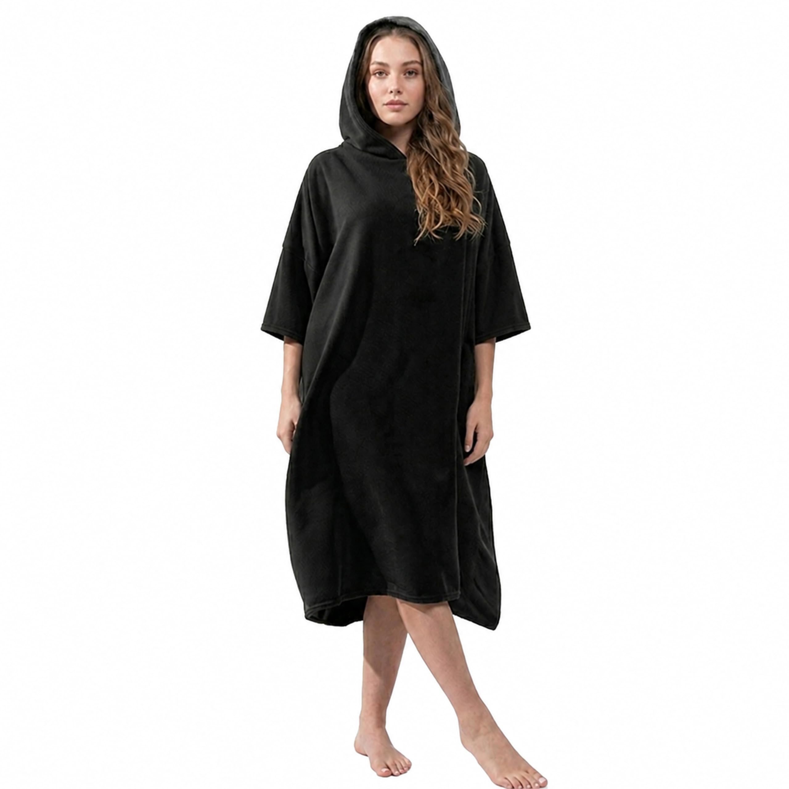 Olivia Rocco Womens Poncho Changing Robe for Swim Surf Beach Gym Towels Hooded Large Absorbent Quick Dry Microfibre Towel Robe, Black