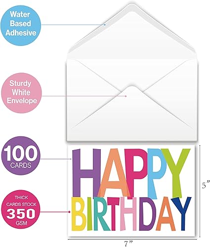 Miniatura 4 de 100 tarjetas de cumpleaños, tarjetas de feliz cumpleaños a granel con mensaje corto en el interior, tarjetas de 5 x 7 pulgadas de grosor, tarjetas