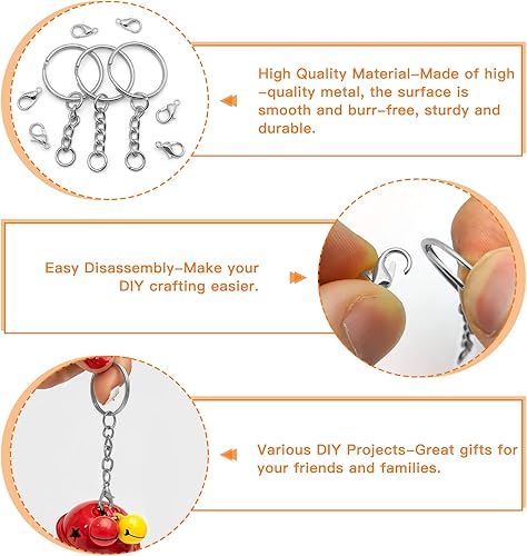 Miniatura 4 de 120 llaveros divididos con cadena, 60 llaveros con cadena y anillos de salto, 60 cierres de pinza de langosta para hacer llaveros y manualidades