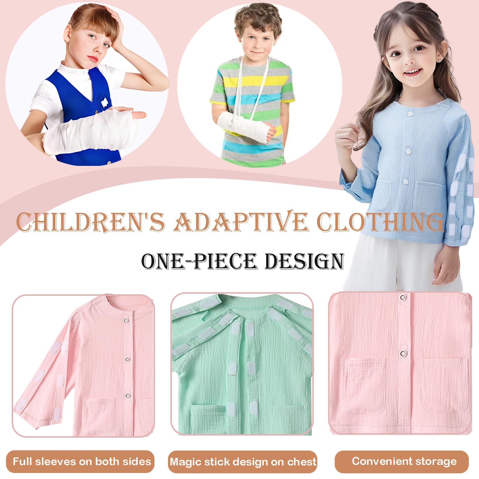 AUSTYLCO Special Needs Adaptive Clothing For Children,Long sleeve Full Open Fracture Clothes with Magic Stick,Post Surgery Clothing for Kids with a Broken Arm