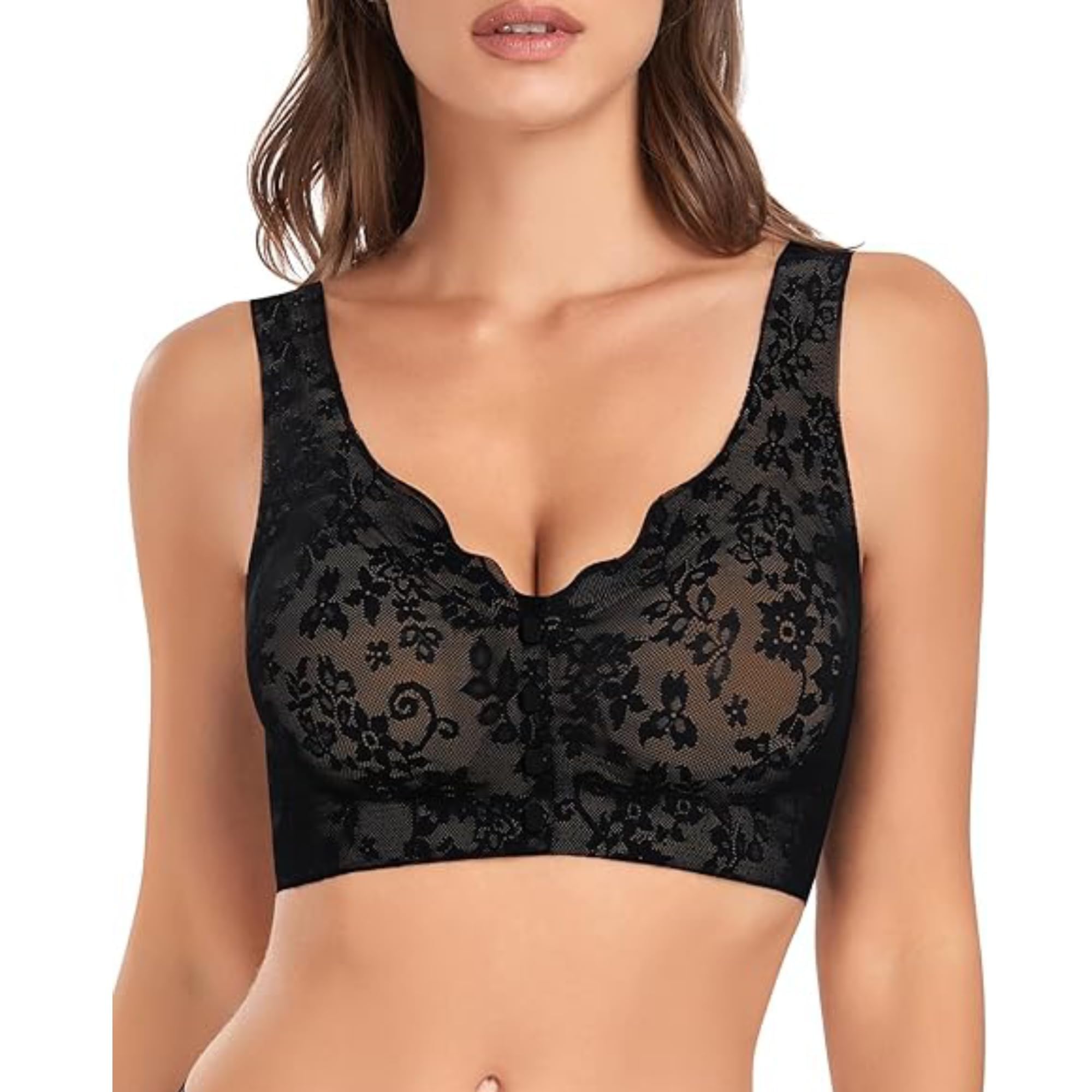 Women's Cotton Maternity Feeding Bra Lightly Padded Nursing Wirefree Front Open Bras (in, Numeric, 32, Black)-image-8