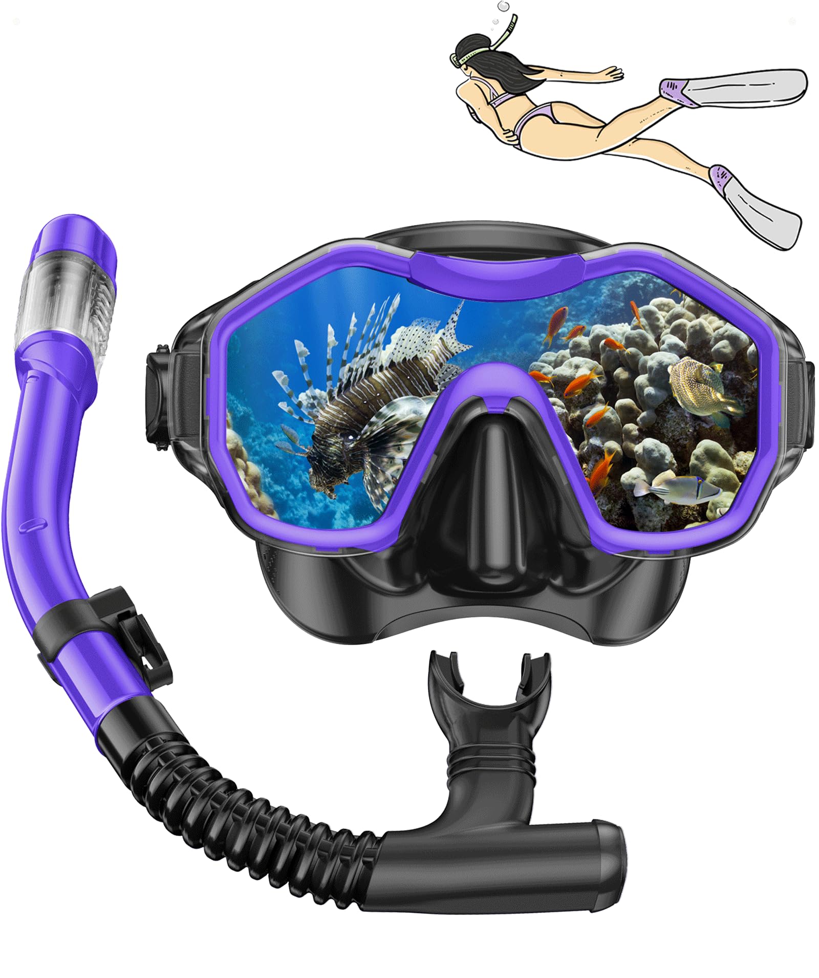 iParaAiluRy Maschera Snorkeling Maschera Subacquea Adulti con Maschera Antiappannamento e Snorkel, Maschera e Boccaglio Snorkeling per Snorkeling Nuoto e Immersioni