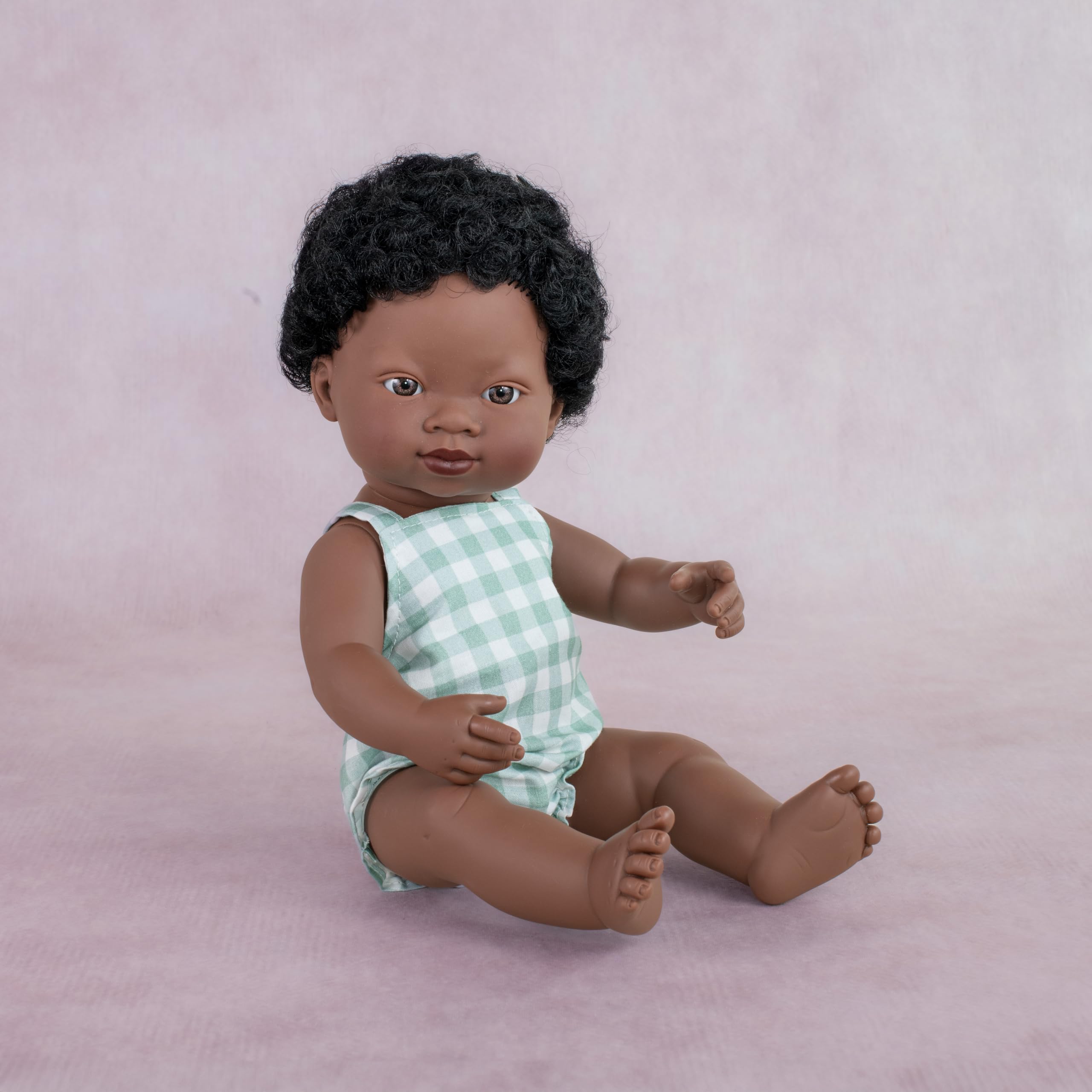Miniland Baby Doll African Boy 38cm. Made in Spain with vanilla scent. Anatomically correct. My Friends & Me collection - Image 2