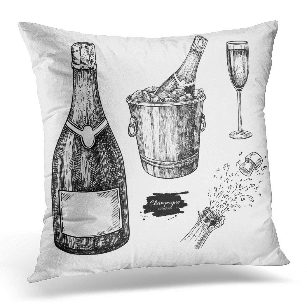 Awowee Cushion Cover 45x45cm/18x18inches Champagne Glass Bottle Ice Bucket and Explosion Alcohol Drink Home Decor Throw Pillow Cover Square Pillowcase for Bed Sofa