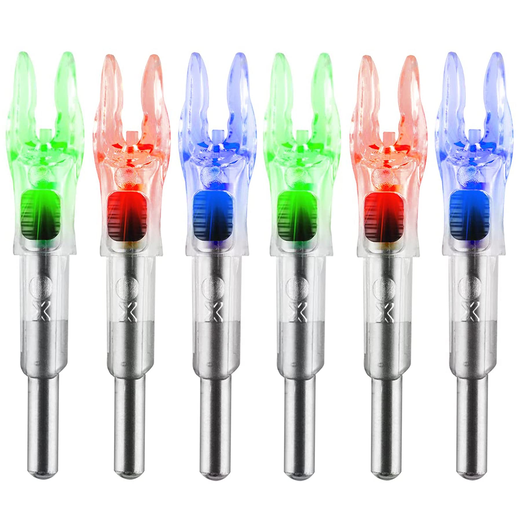 6PCS X Lighted Nocks for Arrows with .204 .233 .244 .246 Inside Diameter with H, S, GT Bushings High-Visibility LED Arrow Nocks, ON/Off Switch Included