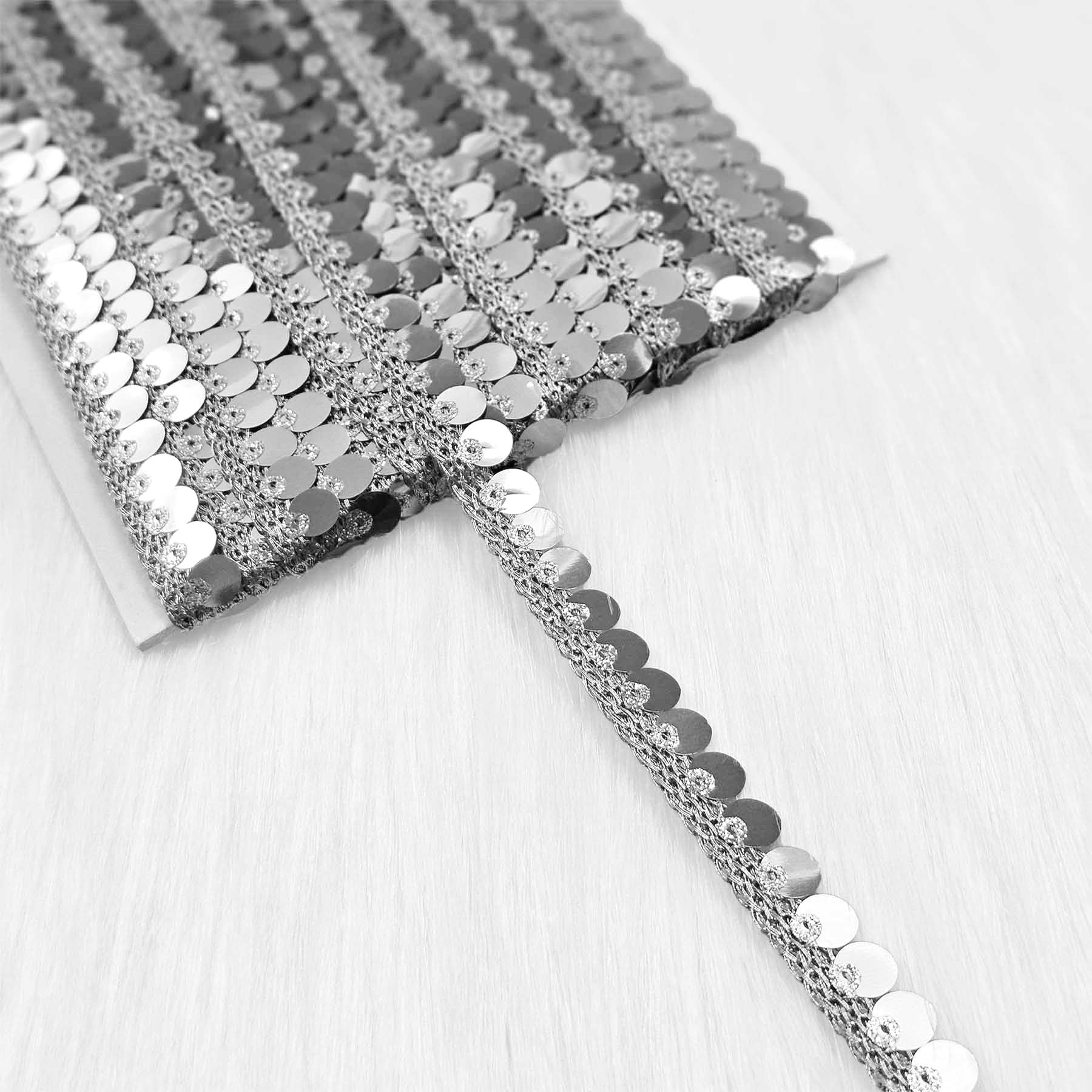 20 Yards Silver Sequins Thread Embroidery Border Lace for DIY Crafts Sewing and Decorative Wedding Wear (LCE-00265-#4350-Silver)