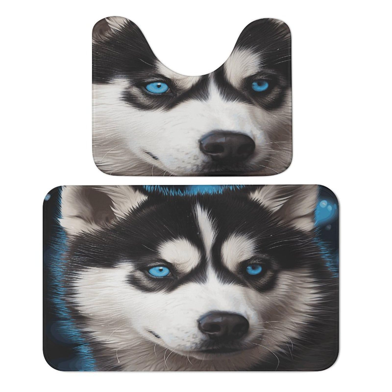 Tapis de sol en velours corail Husky yeux bleus pour salle de bain, chambre et décoration maison