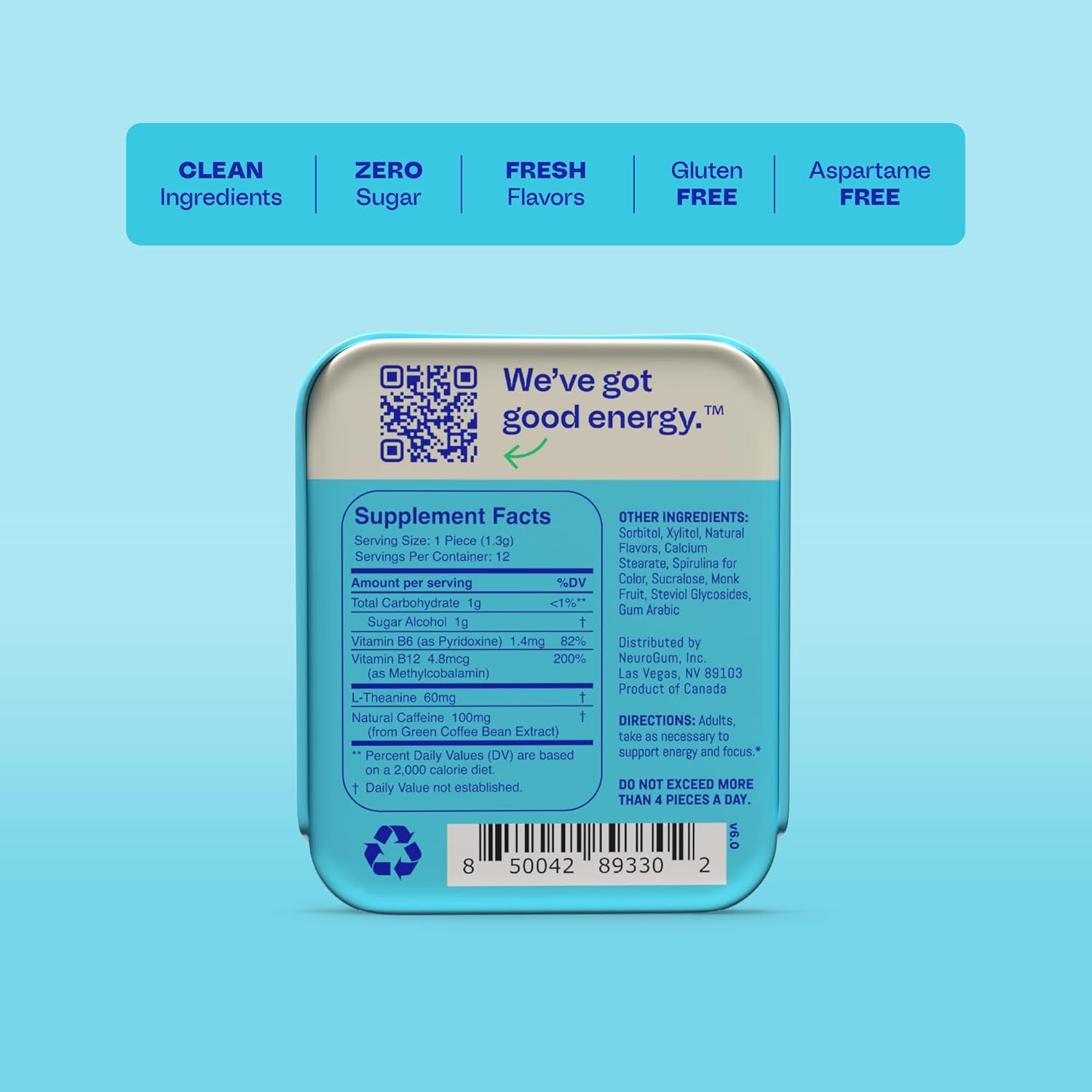 Neuro Energy & Focus Mints, Extra Strength - Sugar Free Breath Mints with 100mg Natural Caffeine, B Vitamins & L-Theanine - Vegan Brain Supplement for Exercise, Study & Daily Focus - Spearmint, 72 ct