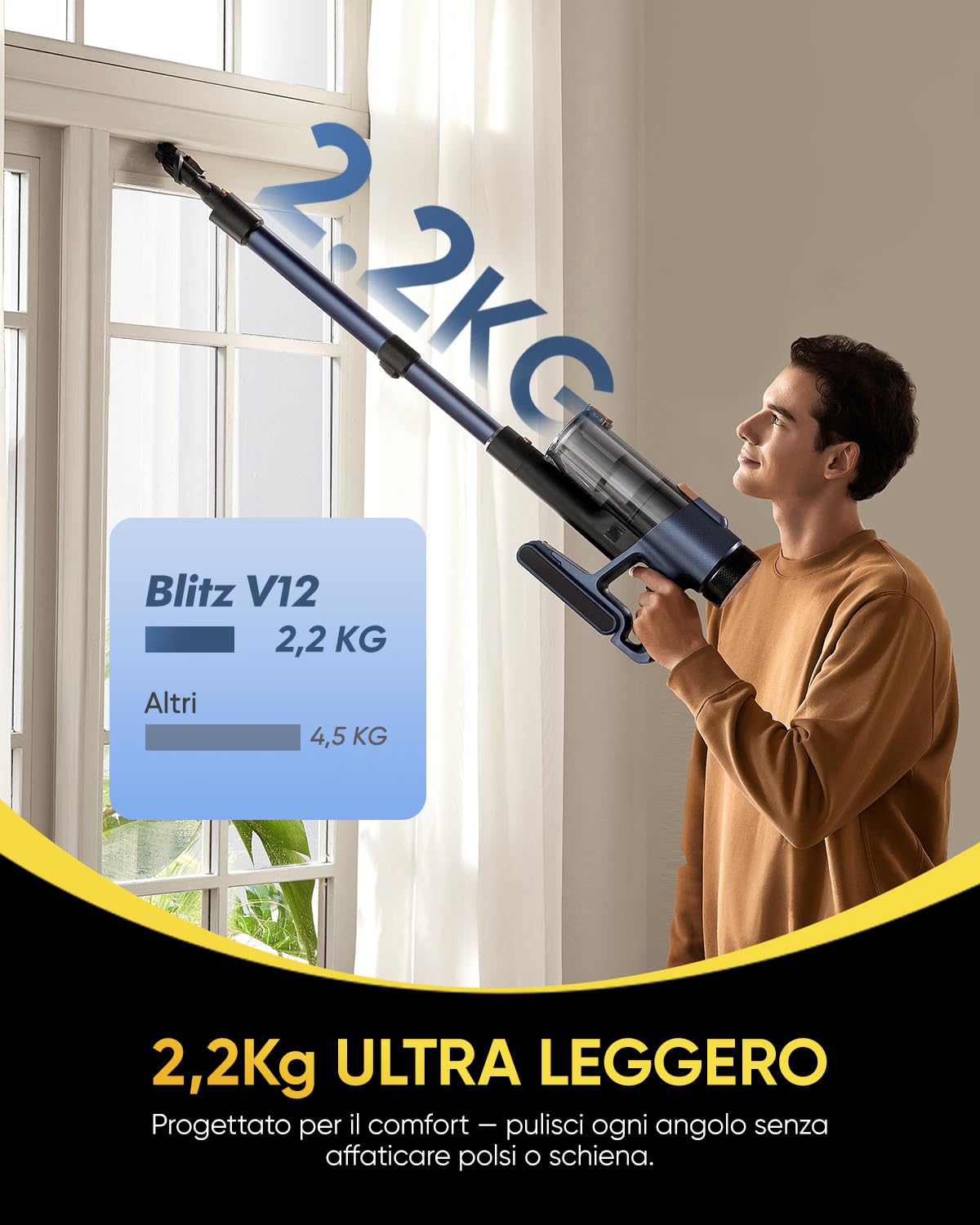 Vexilar V12 Aspirapolvere Senza Fili Potente,58000Pa/ 50Min Aspirapolvere Lavapavimenti Scopa Elettrica Senza Fili Antigroviglio,Ultraleggero,Aspirapolvere Senza Sacco per Pavimenti/Tappeti/Peli