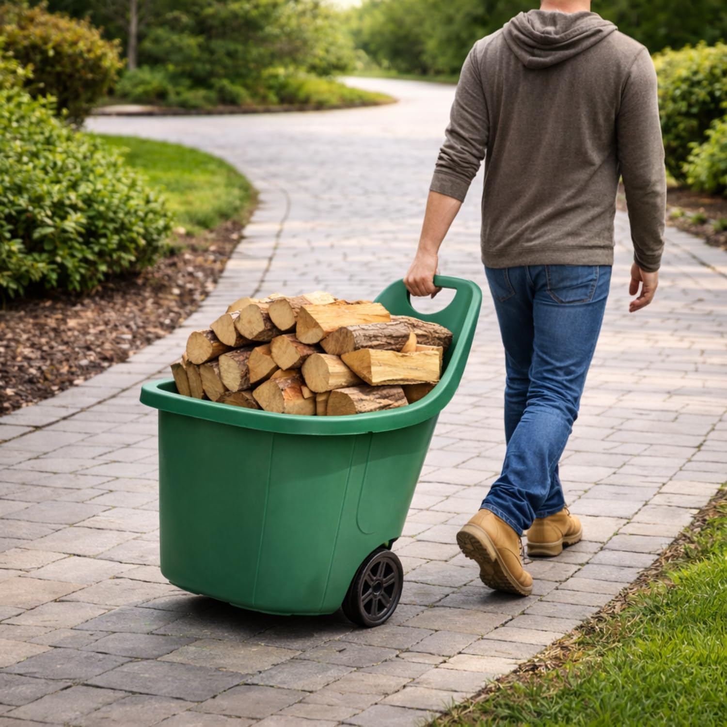 Paluplus Trolley da Giardino Verde con Maniglia da 60 Litri, misura 49x58x87 cm, Carrello con Ruote Portatutto, Praticità e Resistenza per i Tuoi Lavori all'Aperto -912F