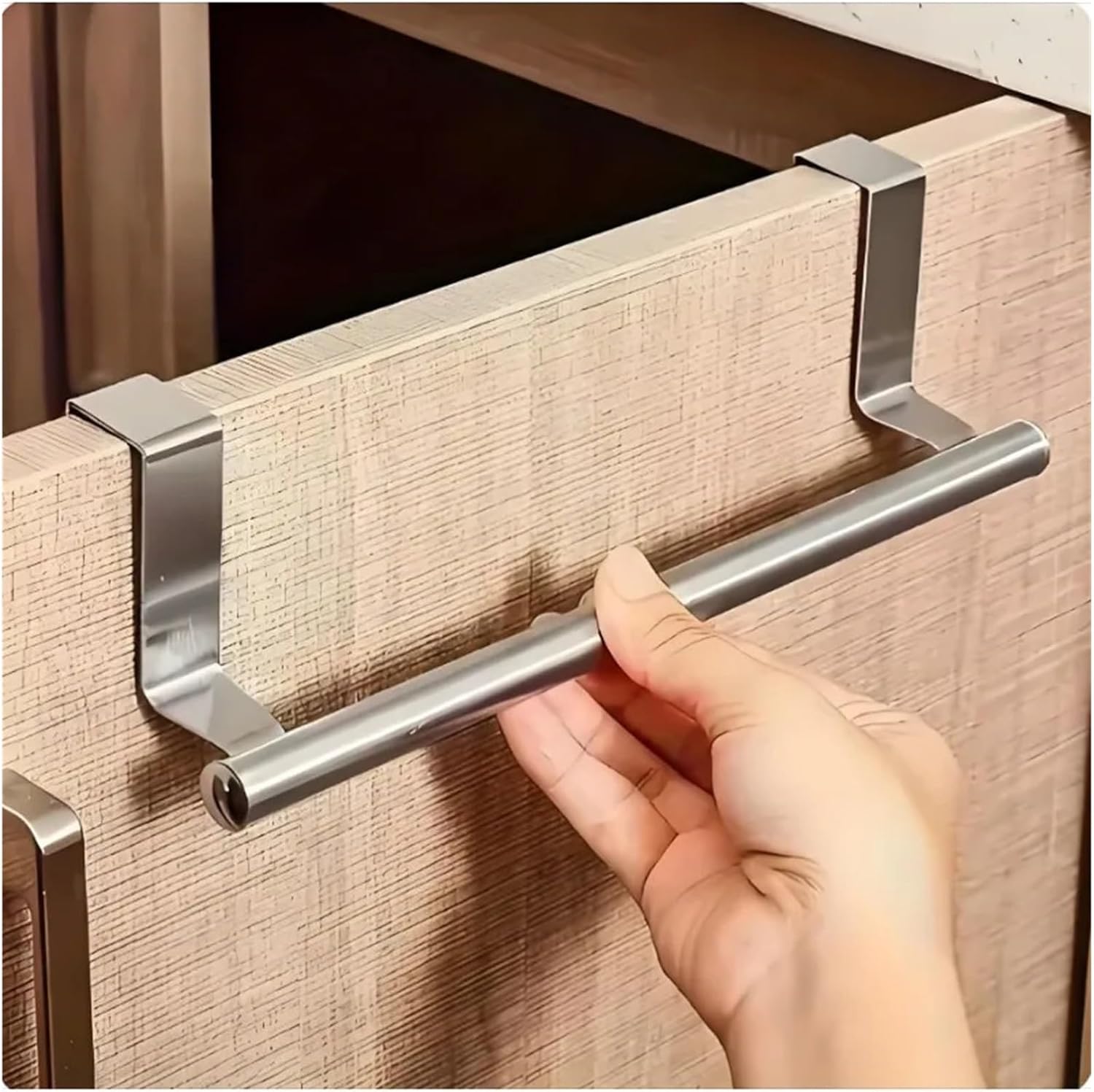 Stainless Steel Towel Rack Kitchen Cabinet Door Bar Bathroom Hanging Hooks Home Storage Organizer Shelf(Silver-S)