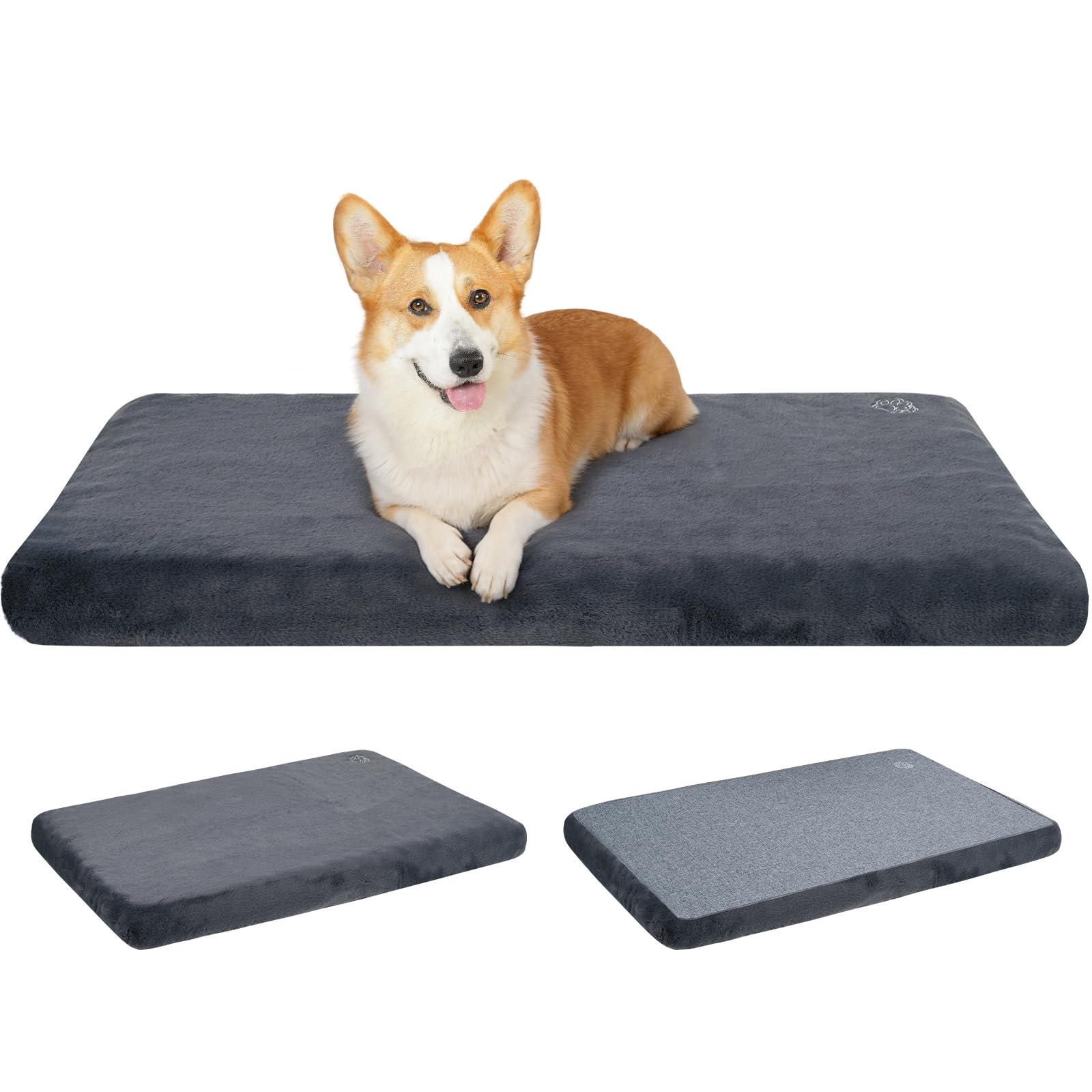 EMPSIGN Reversible Dog Cushion (Cold and Hot), Waterproof Mat for Medium Dogs (74 x 46 x 7.5 cm), High Density Foam Dog Bed, Dog Mattress with Cover