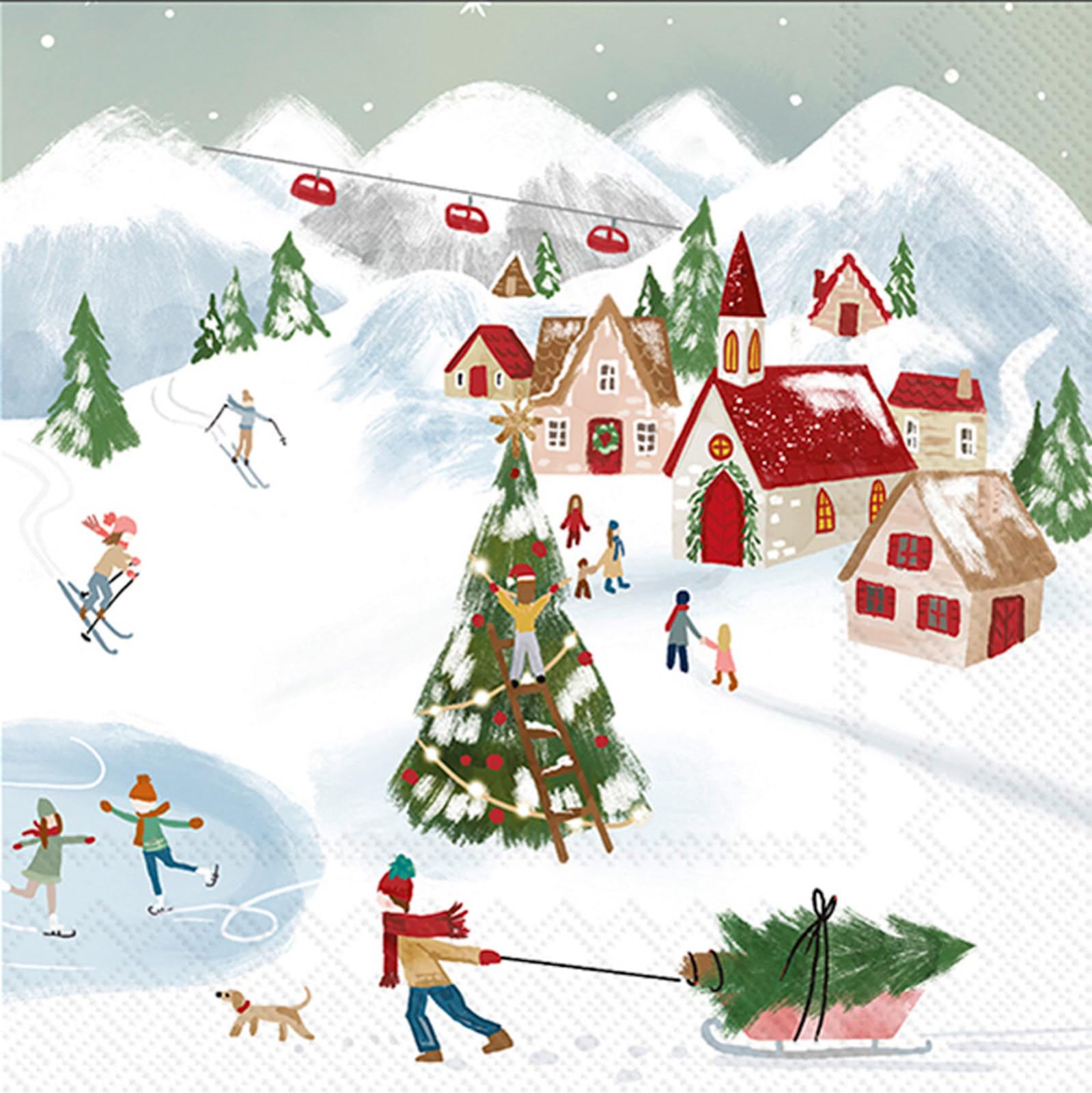 IHR Ideal Home Range Cocktail Napkins Disposable 3-Ply Paper Party Napkin Pack, 5" x 5", Back to The Village, 20-Count