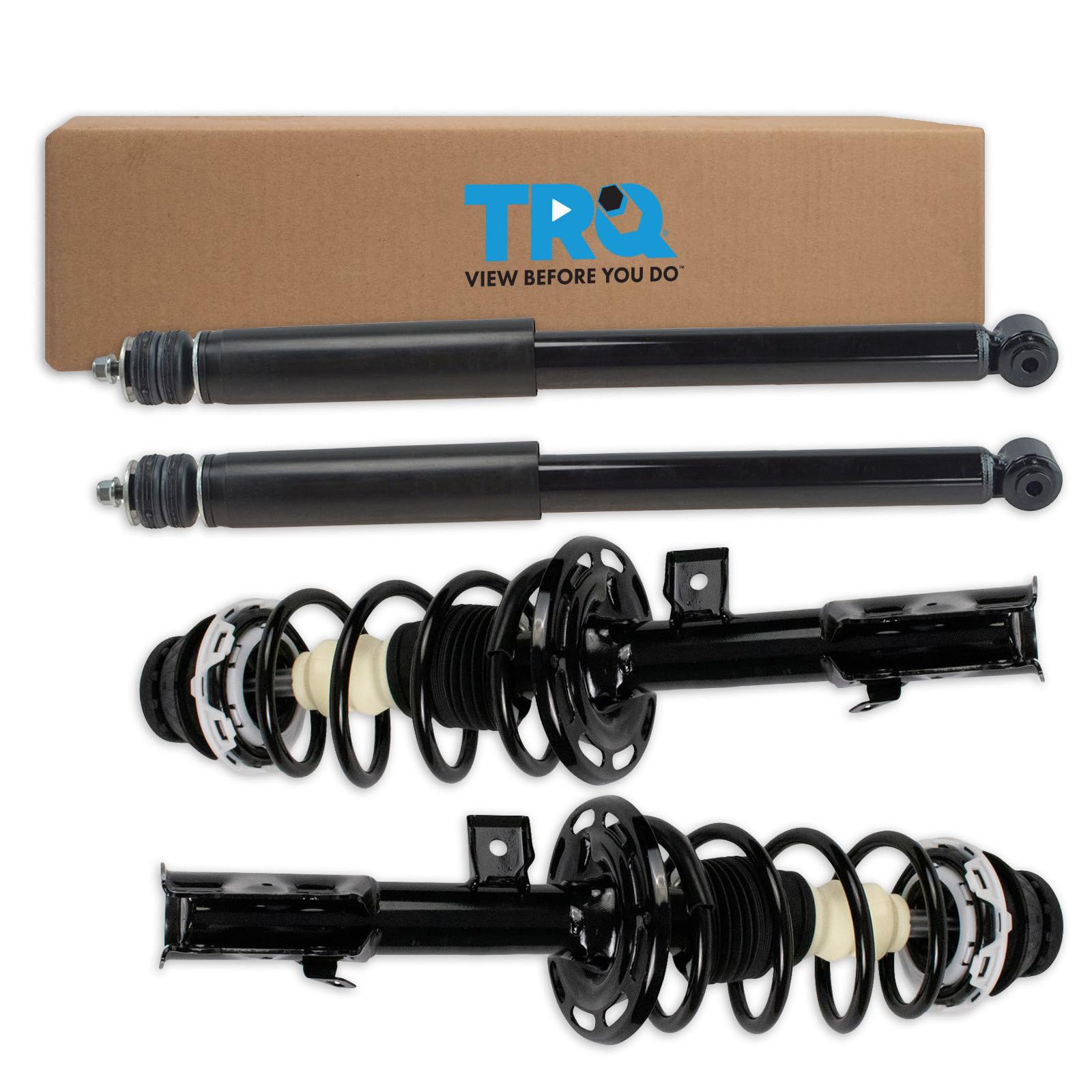 TRQ Front and Rear Complete Strut Assembly &amp; Shock Absorber Kit Complete Strut &amp; Coil Spring Assembly Compatible with 2007-2008 Honda Fit