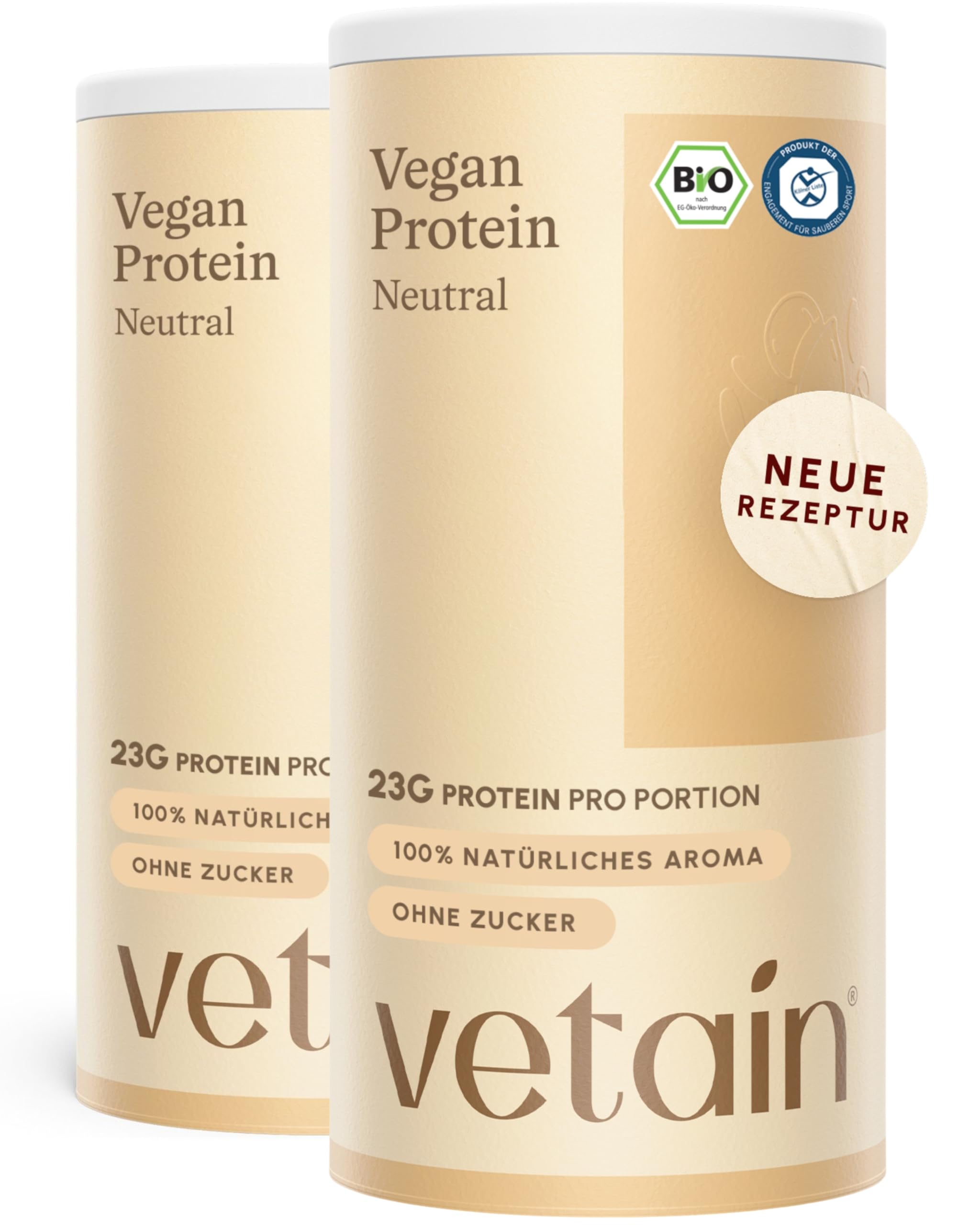 VETAIN Veganes Proteinpulver - 23g Eiweiß - 600g - Ohne Süßungsmittel - Bio Protein Pulver - 5 Proteinquellen fermentiert Erbsen & Reis - Vollständiges EAA & BCAA - Laborgeprüft