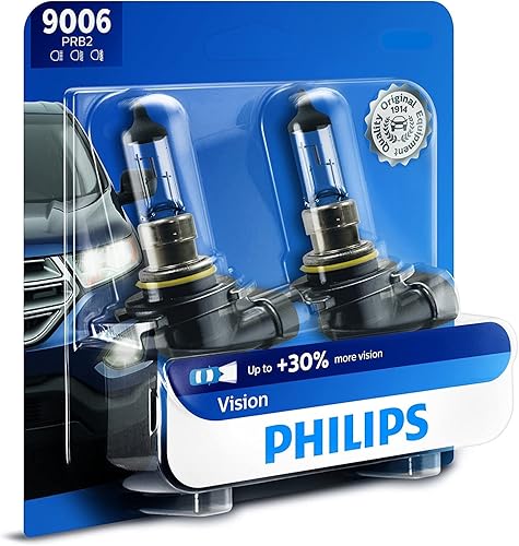 Philips 9006 Vision - Bombillas mejoradas para faros delanteros con hasta 30% más de visión, paquete de 2 unidades, color blanco frío