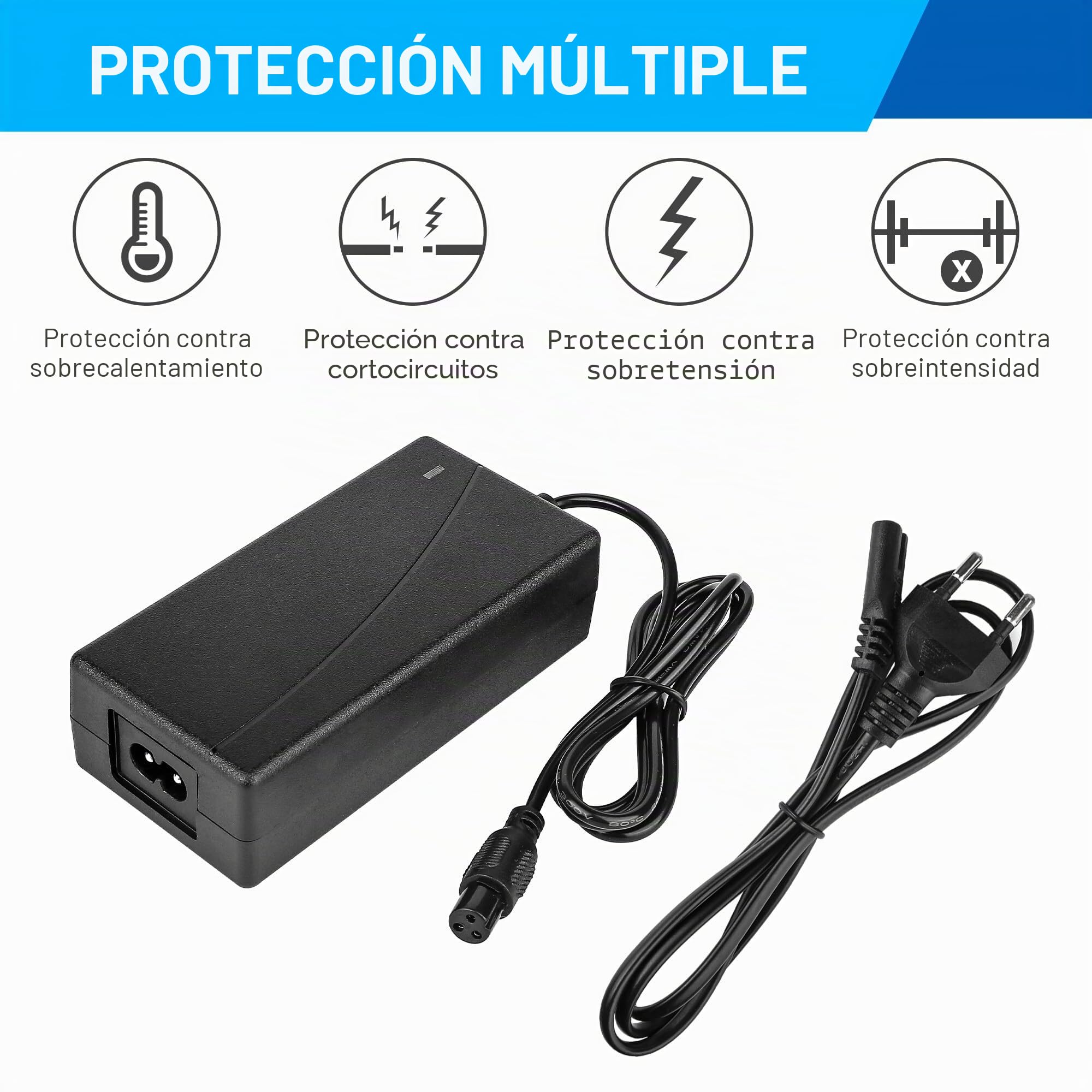 Cargador Universal 42V 2A 3 Pines Para Patinete Eléctrico Compatible Con Xiaomi M365 1S - Accesorios Para Batería