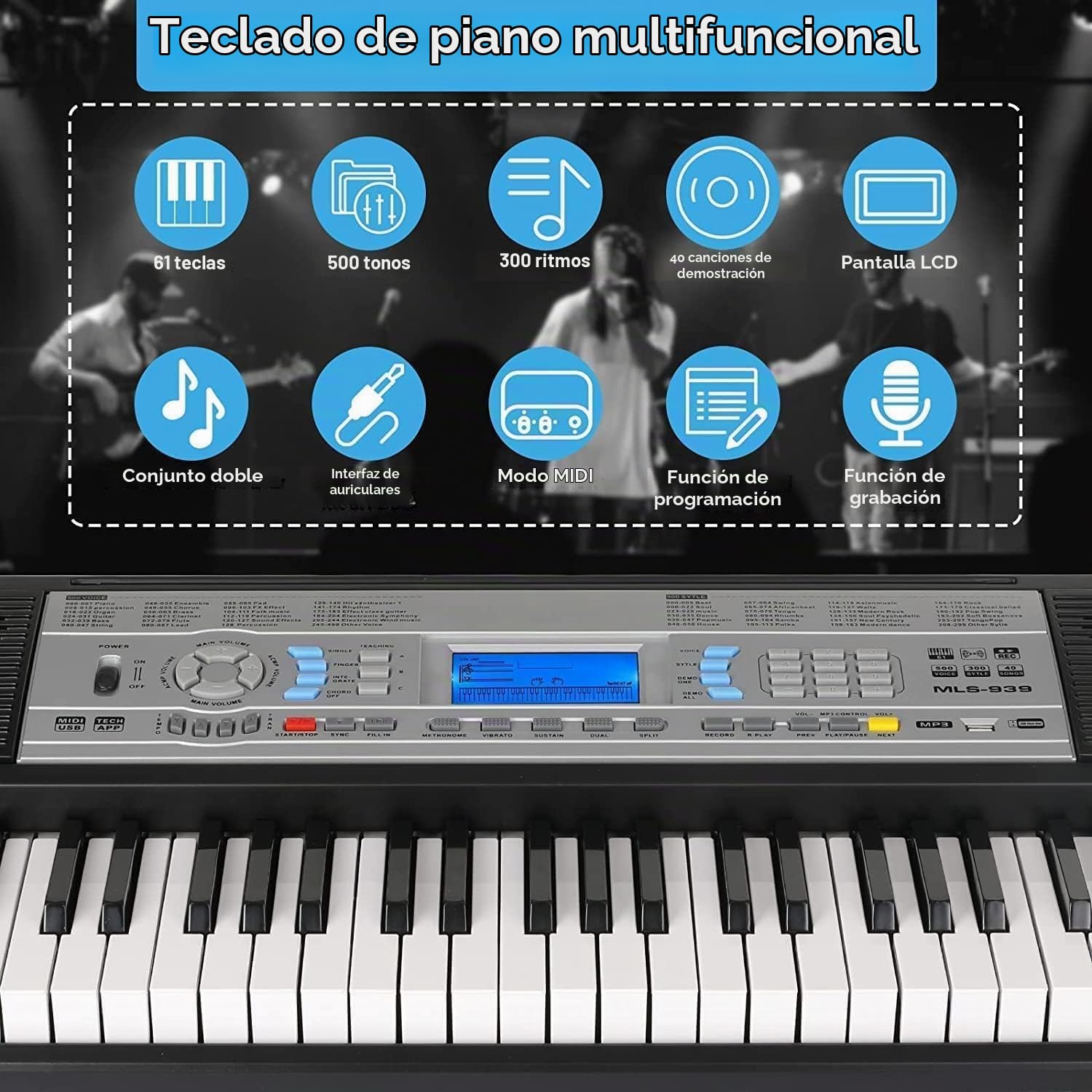 MAMIZO Piano Keyboard 61PCS Teclas, Teclado Electrónico Musical, con soporte para Partituras, Función de Grabación y Programación, Teclado Piano para Niños y Adultos Principiantes
