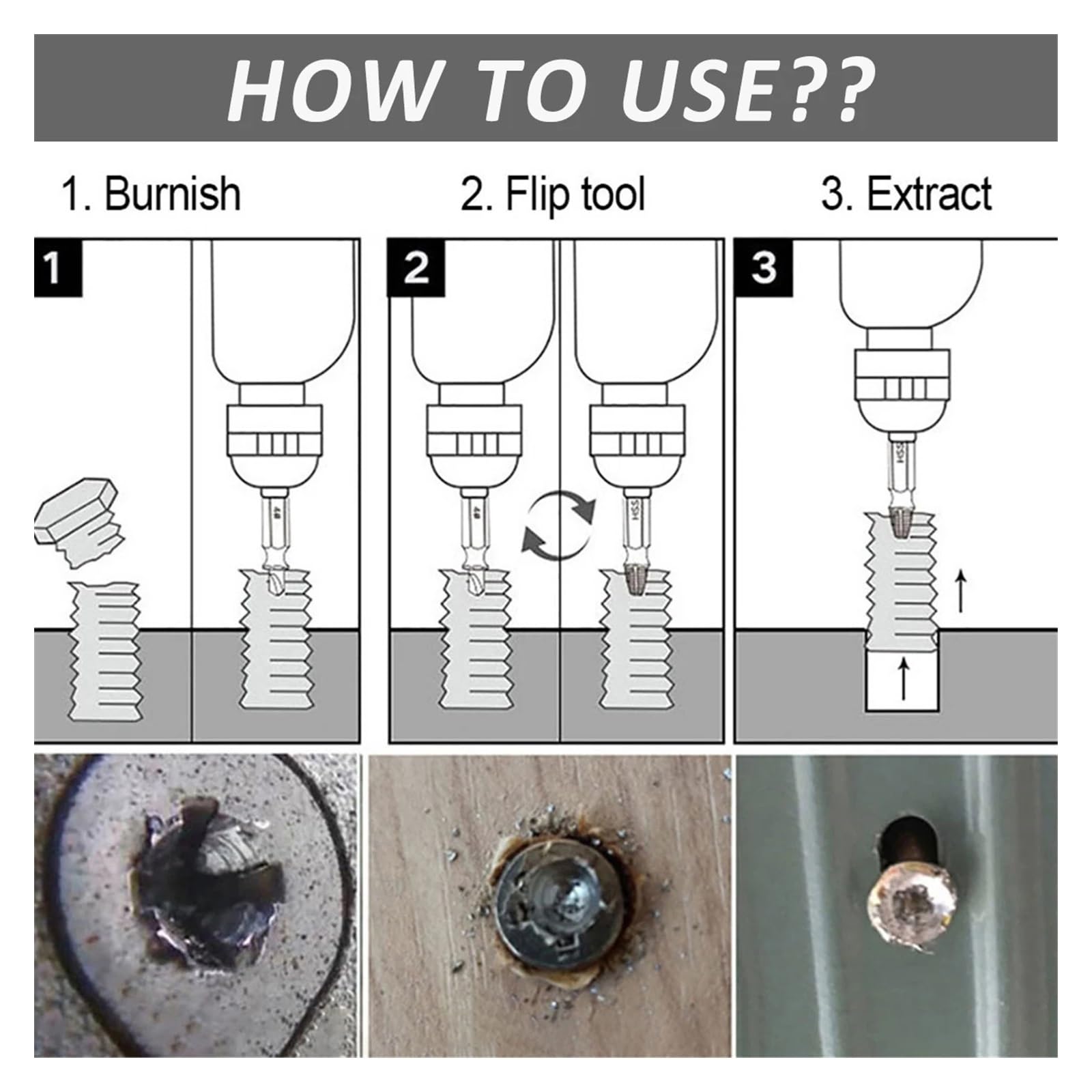 Kit d'extraction de vis 10 pièces en Acier allié pour vis endommagées ou perceuse à métal, Goujon ou Ensemble d'outils à Main