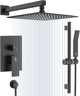 SR SUN RISE 12 Inch Slide Bar Shower Faucet Luxury High Pressure Shower Heads and Handheld Spray Combo Set Wall Mounted Shower System Included Valve and Trim Kit, Matte Black