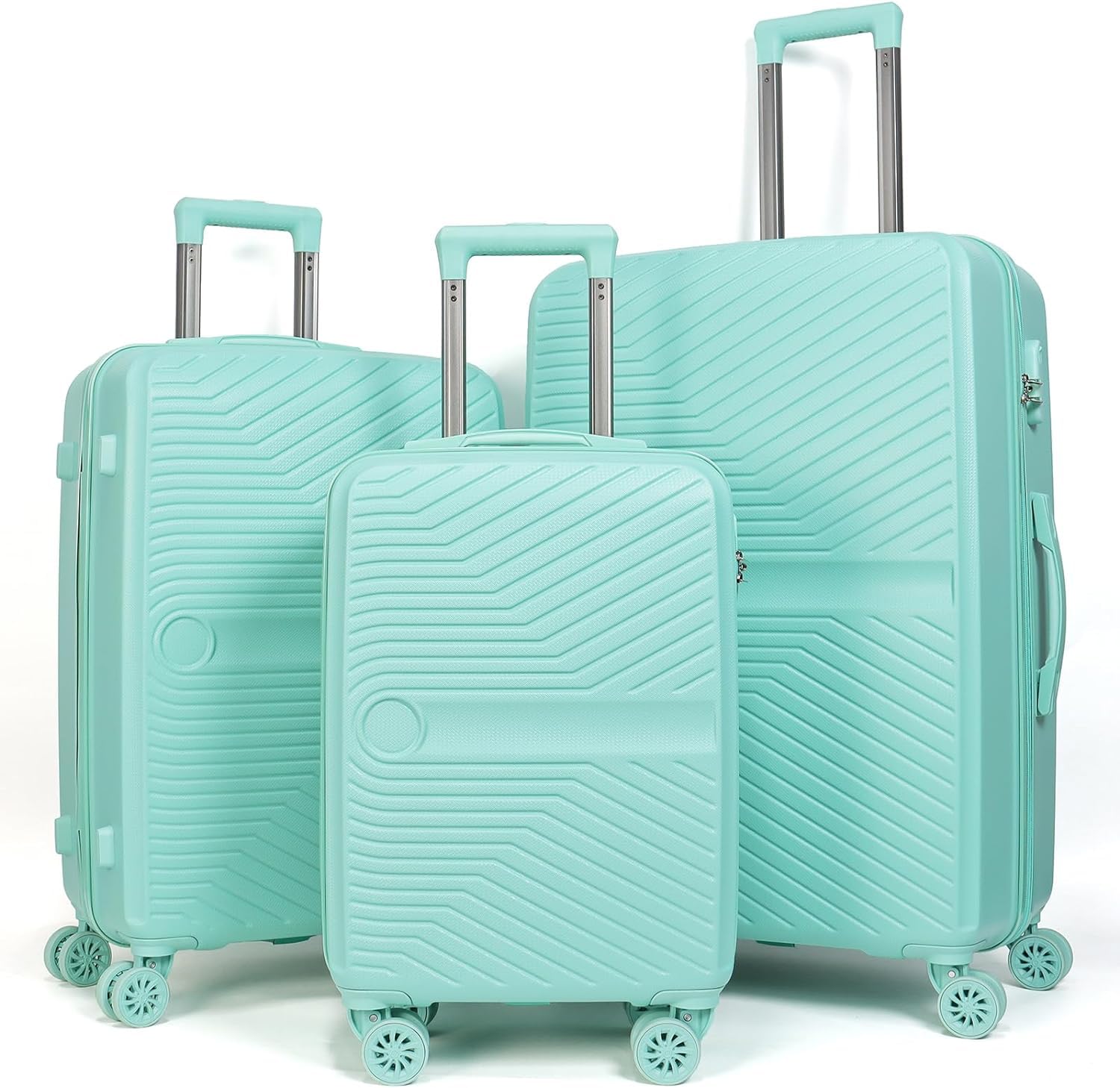 Effortless Travel Essentials: 3-Piece ABS Trolley Bag Set with Number Lock System (20", 24", 28" Sizes) (Green)