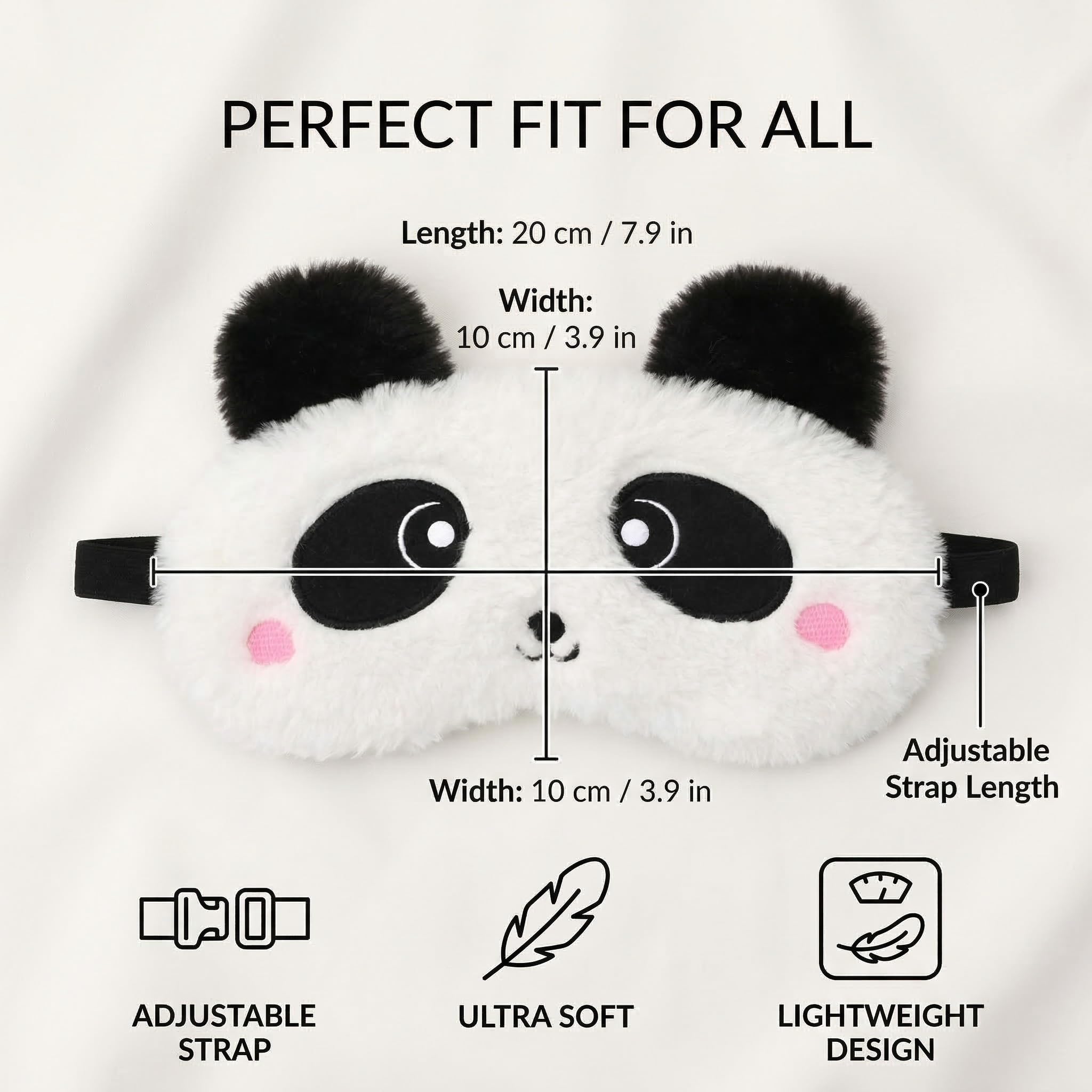 Maschera per Dormire Animale, 3D Panda Maschere da Sonno in Peluche Soffice Morbido, Benda Occhi per Dormire Peluche dei Cartoni Animati Divertenti per Bambini e Adulti