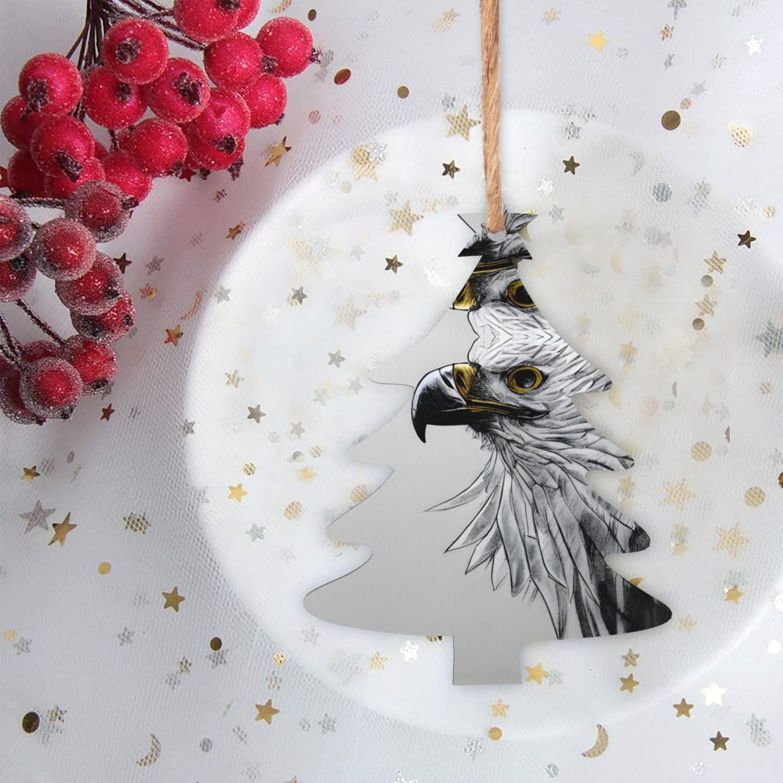 Sketching an Eagle Lot de 6 décorations de Noël scandinaves en bois naturel pour sapin de Noël rustique et confortable