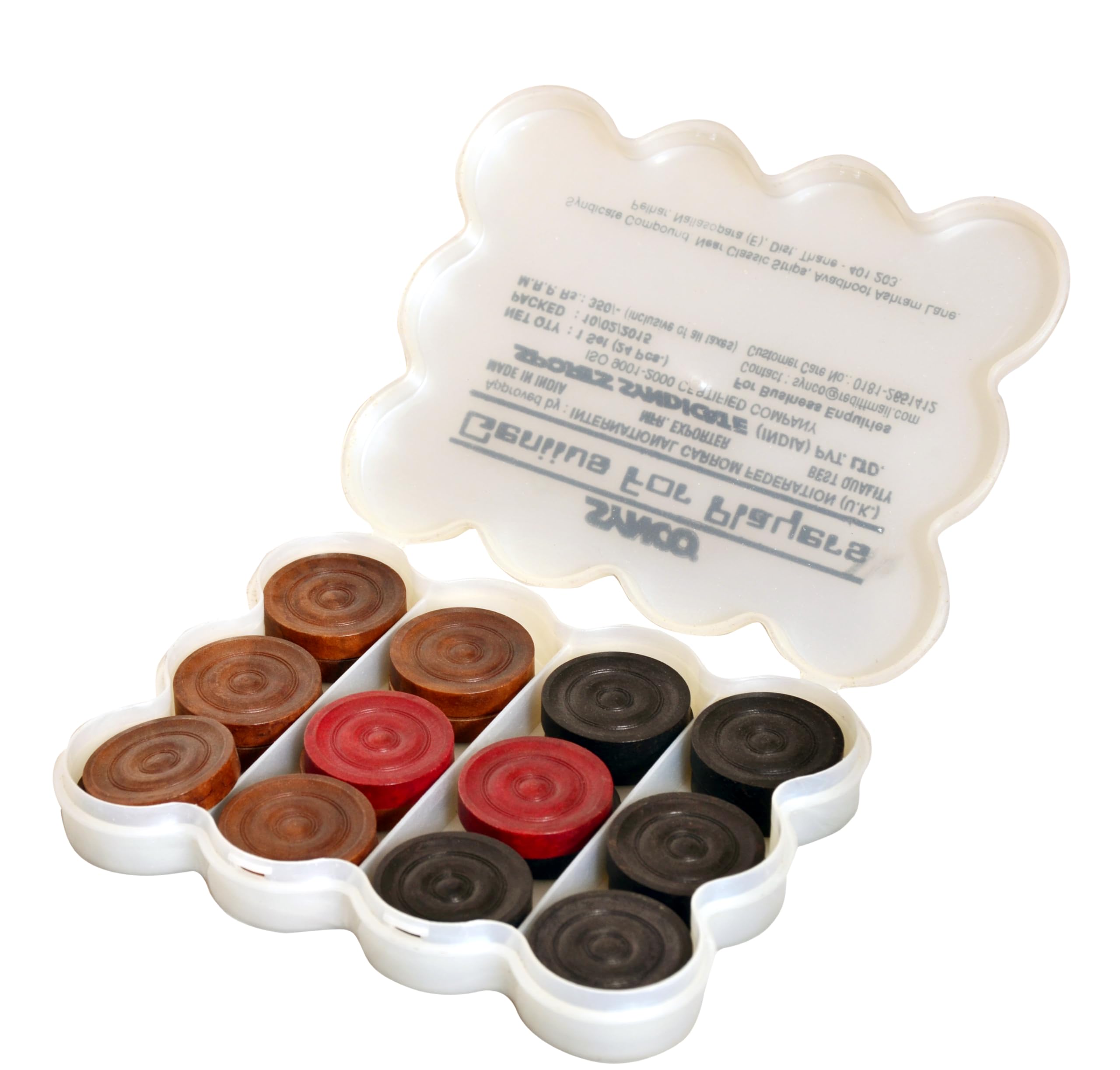 Synco Professional Wooden Carrom Coins Set | 24 Carrom Board Coins in Special Case (Genius for Player)