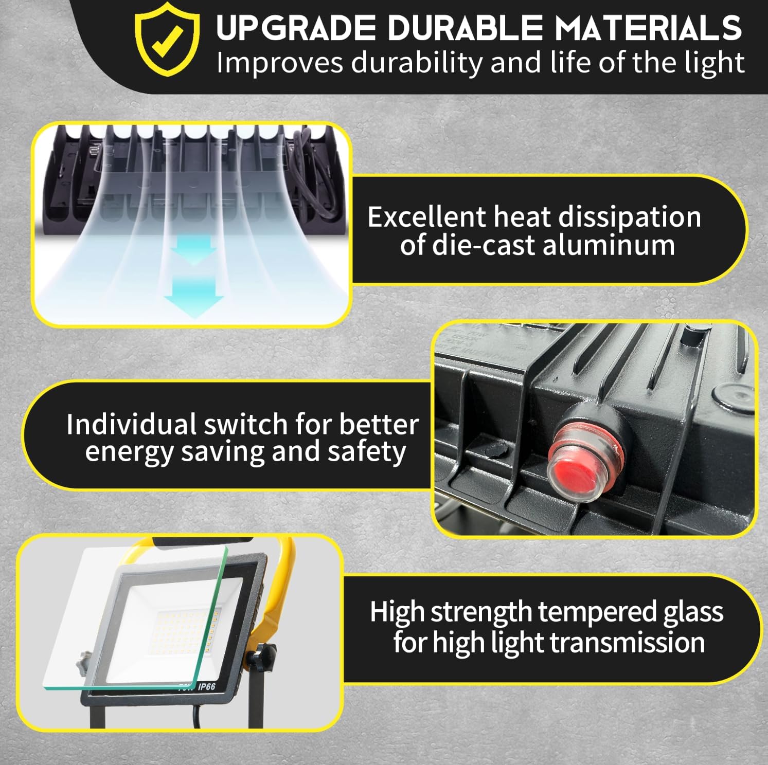 21000Lumen LED Work Lights with Stand: 3 Head Adjustable Work Light with Individual Switch - IP66 Waterproof Foldable Tripod Worklight with 16.4FT Cord for Indoor Outdoor Portable Lighting