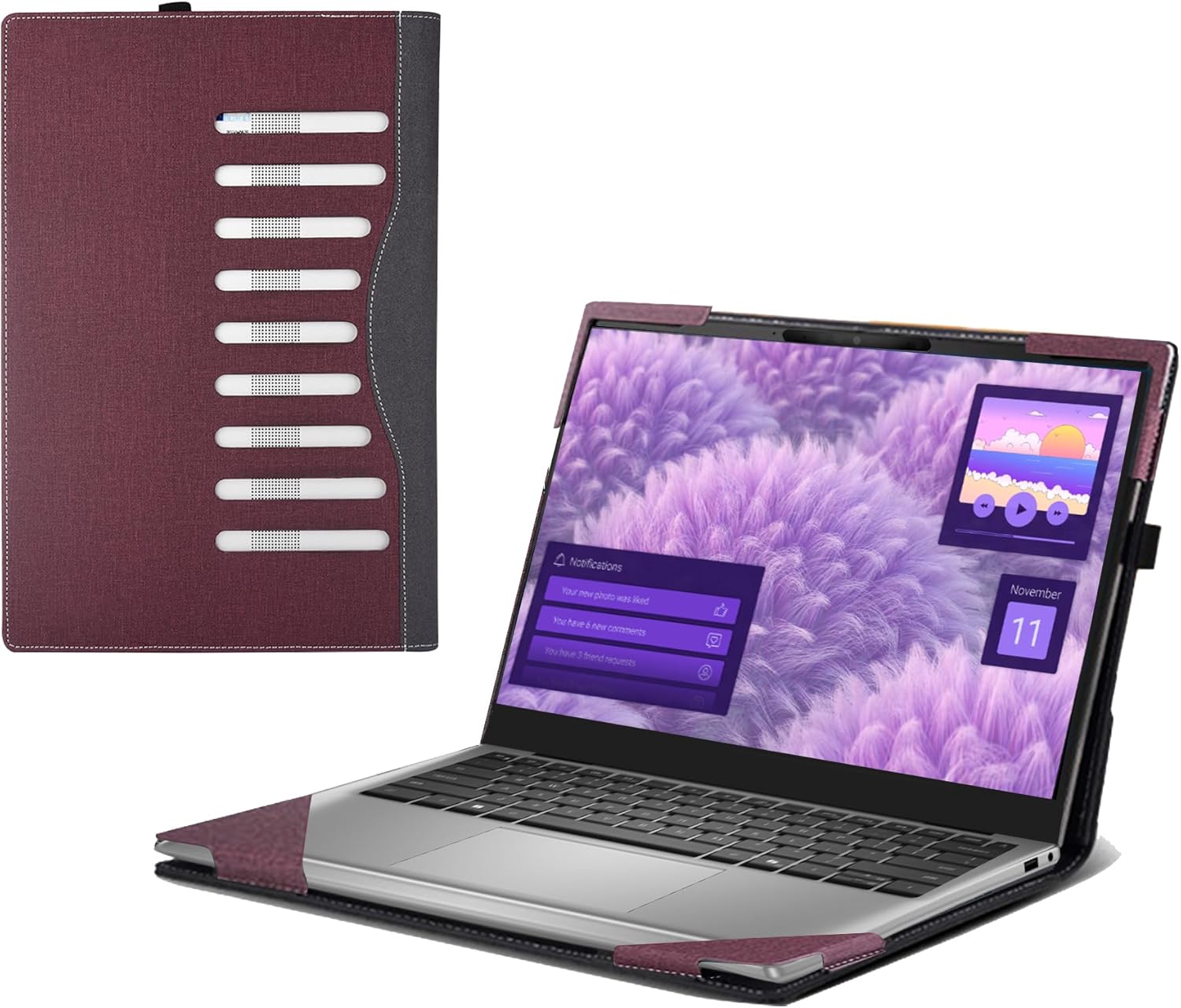 Laptop Case for Dell Inspiron 14 Laptop 5441 Laptop Notebook PC 14" Sleeve Detachable Shell (Wine red)
