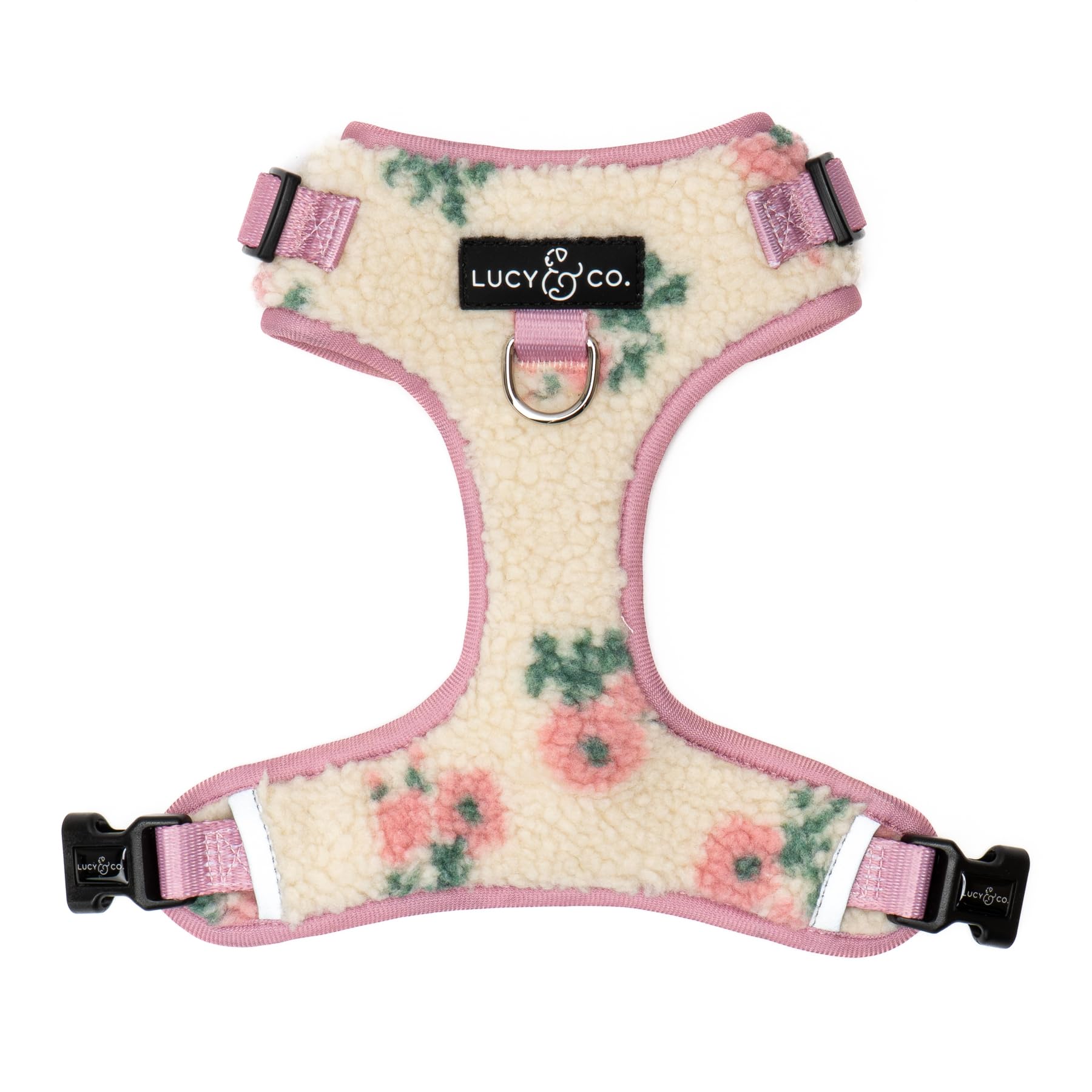 Lucy & Co. The Bolt of Lightning No-Pull Dog Harness for Dogs – Vest to Stop Pulling & Walk Easy – Comfortable Leash Training Product w/Adjustable Chest & Neck Straps - Cream Pink Floral Teddy - Small — image 1