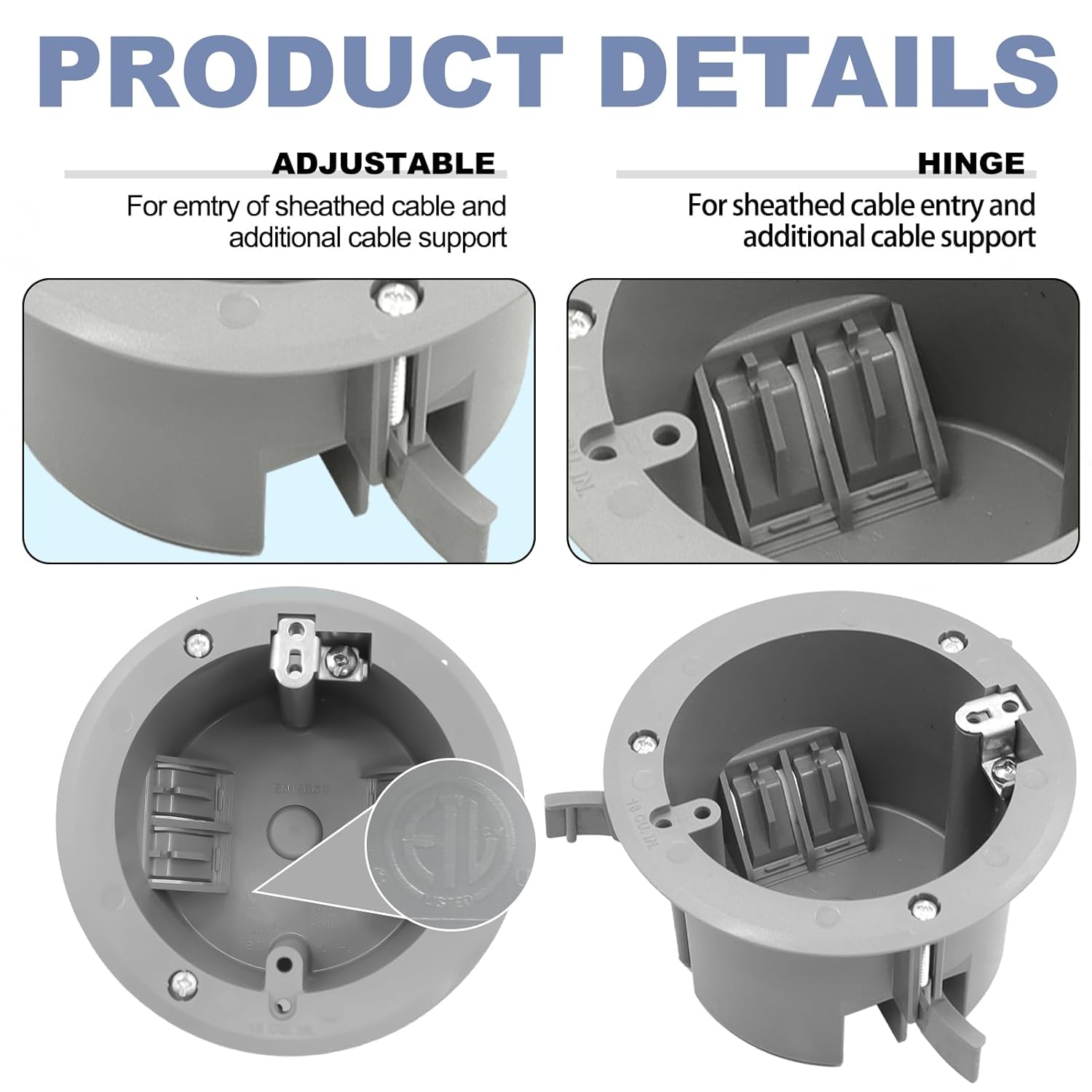 4-Inch Round PVC Ceiling Box, Old Work, 18 cu. in. with Grounding, ETL Listed, 1-Gang for Light Fixtures & Ceiling Fans (12-Pack)