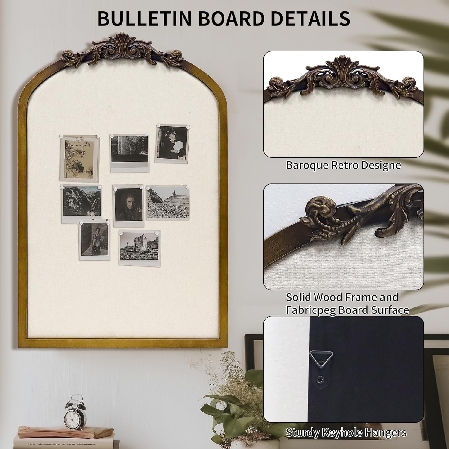 AIXI HOME Wood Antique Gold Bulletin Boards 24"x36",Ornate Vintage Cork Board for Wall Unique Display, Organization and Decor Options