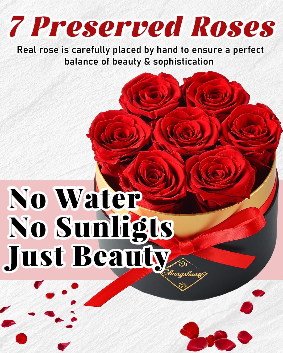 Forever Flowers Preserved Roses in a Box - 7 Preserved Flowers in a Box Last 2-3 Years, Rose Forever Birthday Flower Gifts for Women Her Wife Anniversary Mothers Rose Gift for Her - Image 3