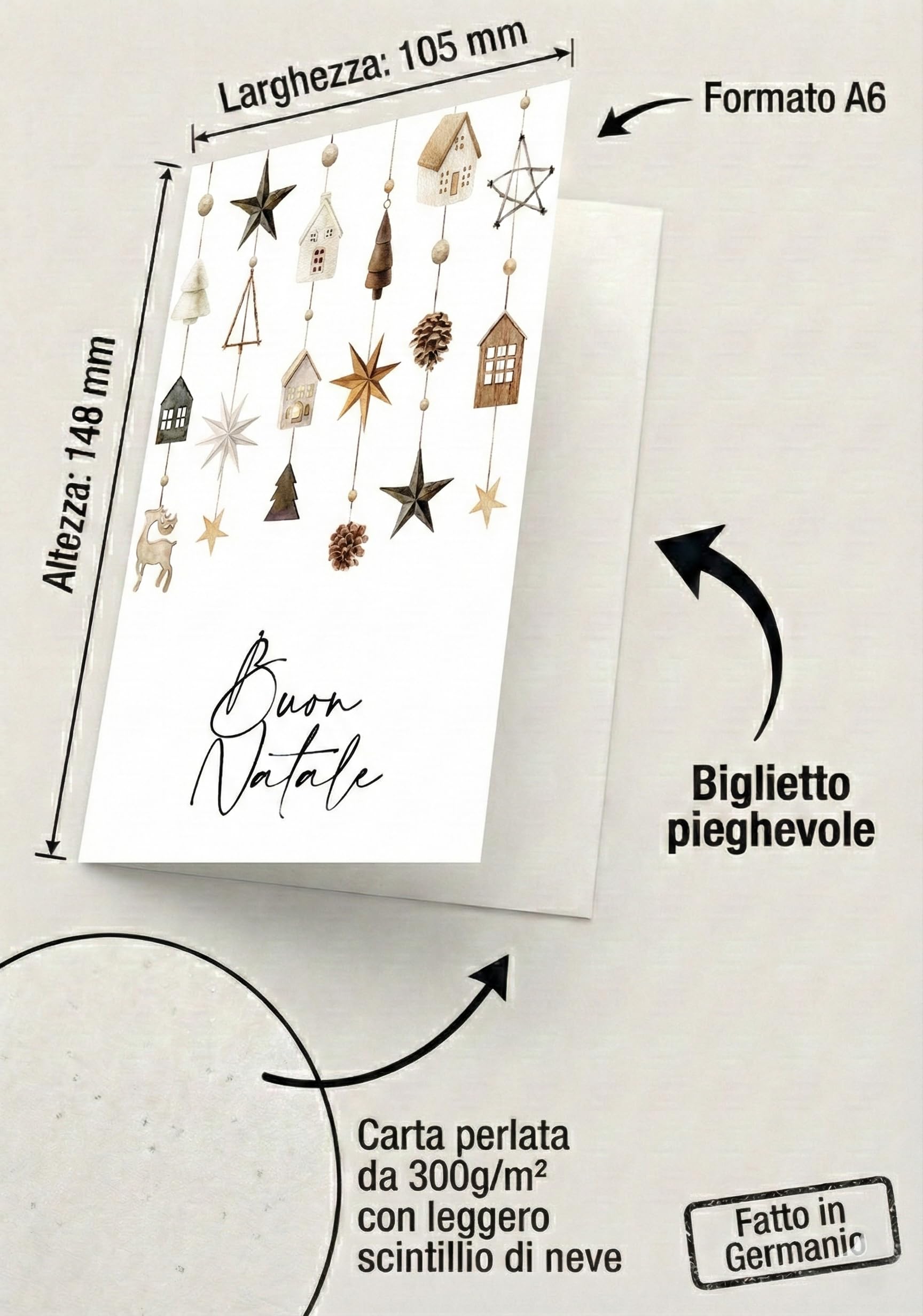 Biglietti natalizi italiani A6 con buste kraft riciclate – Set 30 pezzi