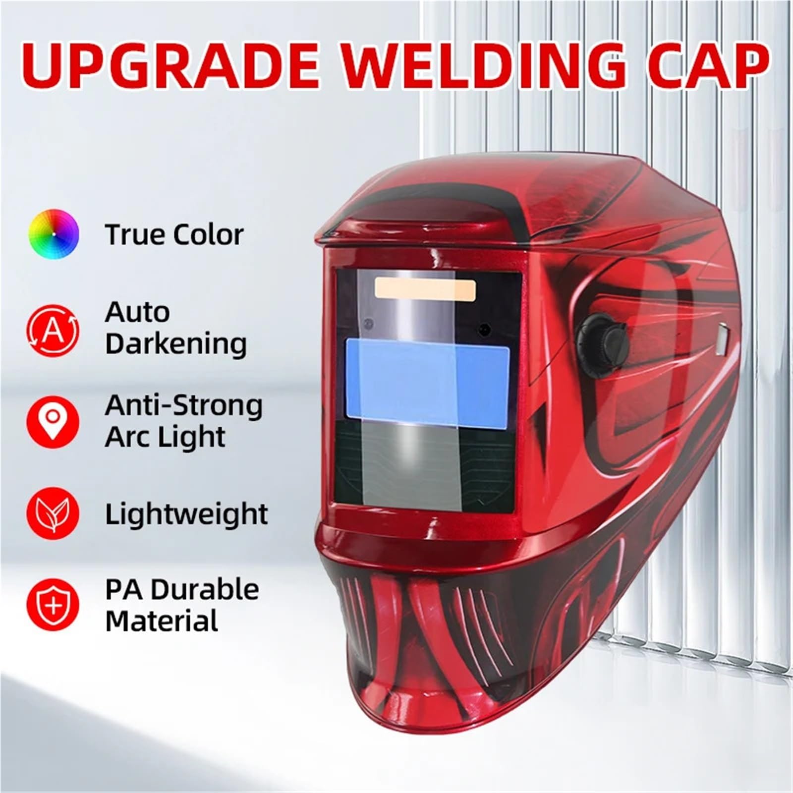 Careta Soldar Automatica,Mascara Soldar Máscara de soldadura con oscurecimiento automático solar, vista amplia, color verdadero, casco(True color)