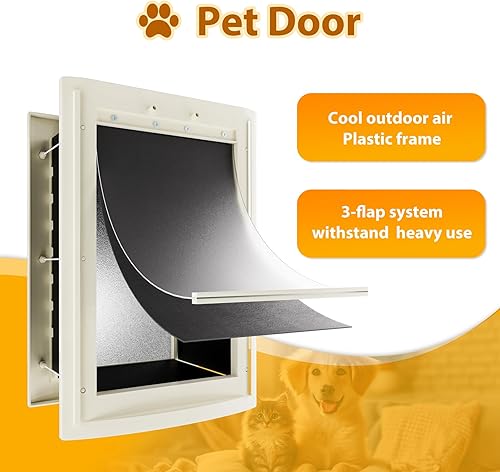 Miniatura 4 de mestyl Puerta para perro para pared, puerta de mascotas, puerta para perro con túnel telescópico, solapas magnéticas dobles y paneles de bloqueo