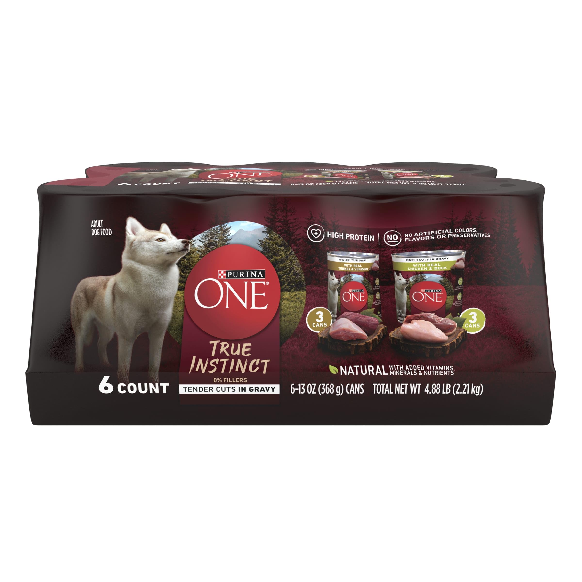 Purrina ONE True Instinct Soft Tender Cuts in Gravy High Protein Flavors Adult Wet Dog Food Variety Pack, 13 oz cans (6 Pack)