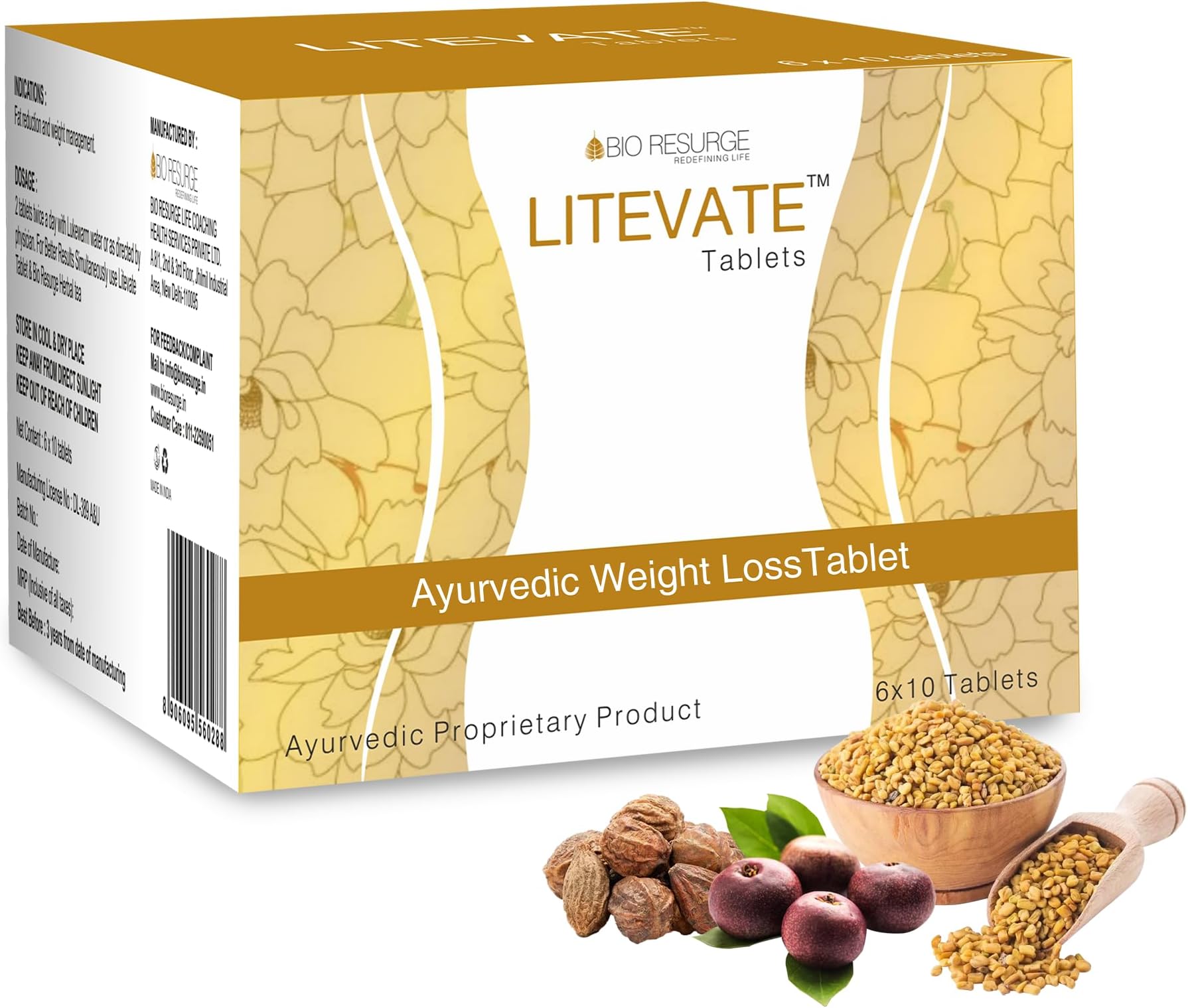 Litevate Tablets | Ayurvedic Weight Management Supplement | Boosts Metabolism | Controls Appetite: 60 Talets(Pack of 1)